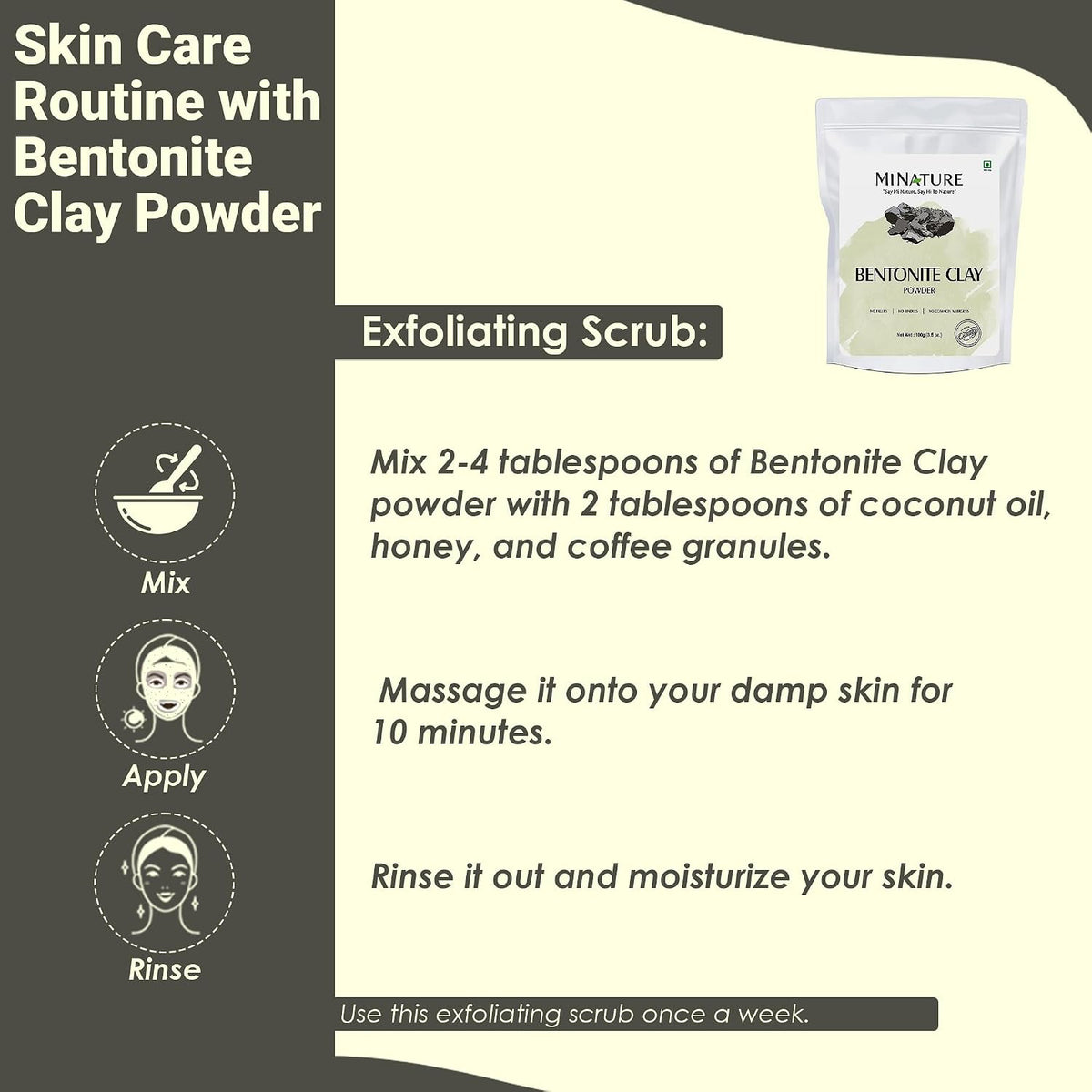 Mi Nature Multani Mitti Clay Powder 100g (3.5 Oz) | 100% Pure Bentonite Fuller's Earth | Natural Clay for Face Masks, Skin Care and Hair Conditioning | Resealab