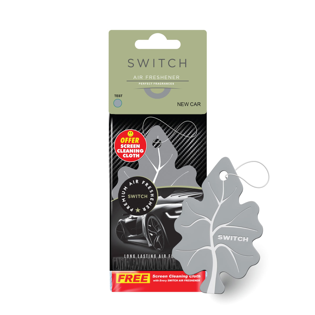 SWITCH New Car Air Freshener Combo | Luxury Hanging Car Perfume | Long Lasting Fragrance | Premium Freshener & Screen Cleaning Cloth | Car Dashboard Decoration