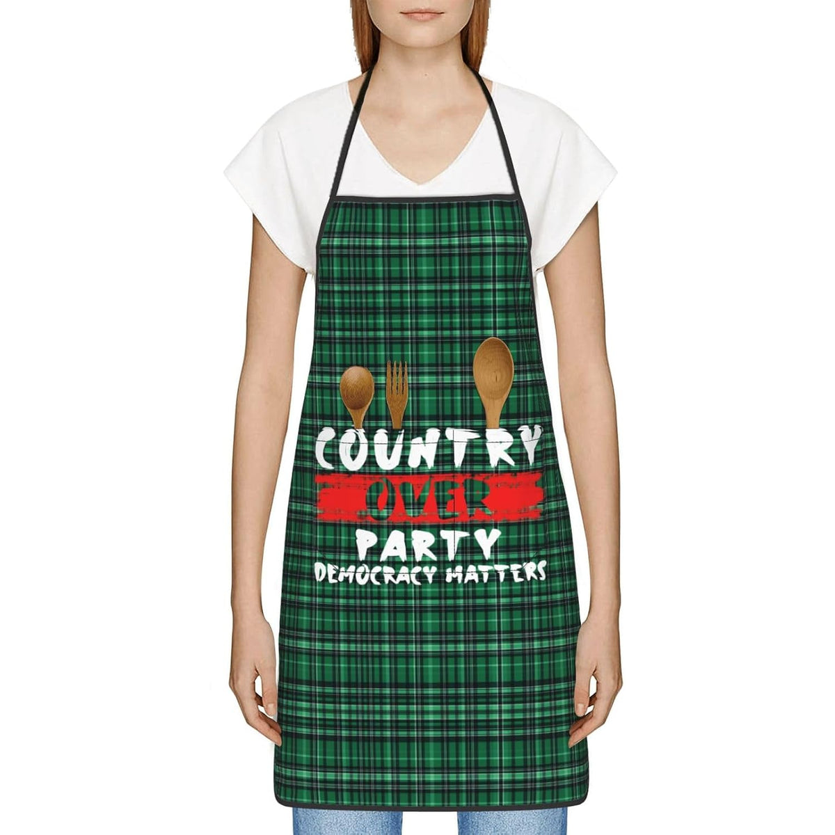 Country Over Party, Democracy Matters Apron for cooking with Pockets Women Men Kitchen Chef Funny Aprons