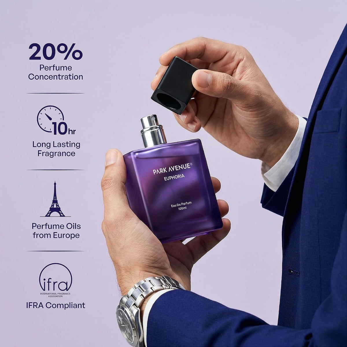 Park Avenue Euphoria, Eau De Parfum Men, 100ml | Long Lasting Perfume for Men | Premium Luxury Fragrance Scent | Aromatic Blend of Amber & Musk | Suitable for E
