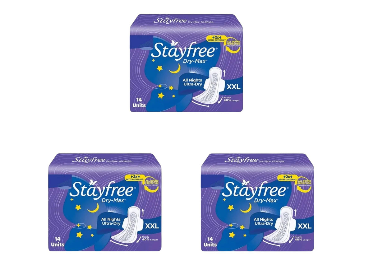STAYFREE best Dry Max All Night XL 14+14+14 Wings Sanitary Pad - (Pack of 3) XXL