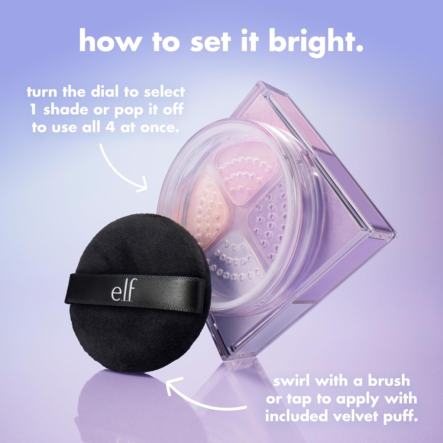 e.l.f. Set it Bright Powder Quad, Brightening Loose Setting Powder, Bakes, Blurs & Sets for Soft-Matte Radiance, Velvet Puff Included, Vegan & Cruelty-Free, Light-Medium