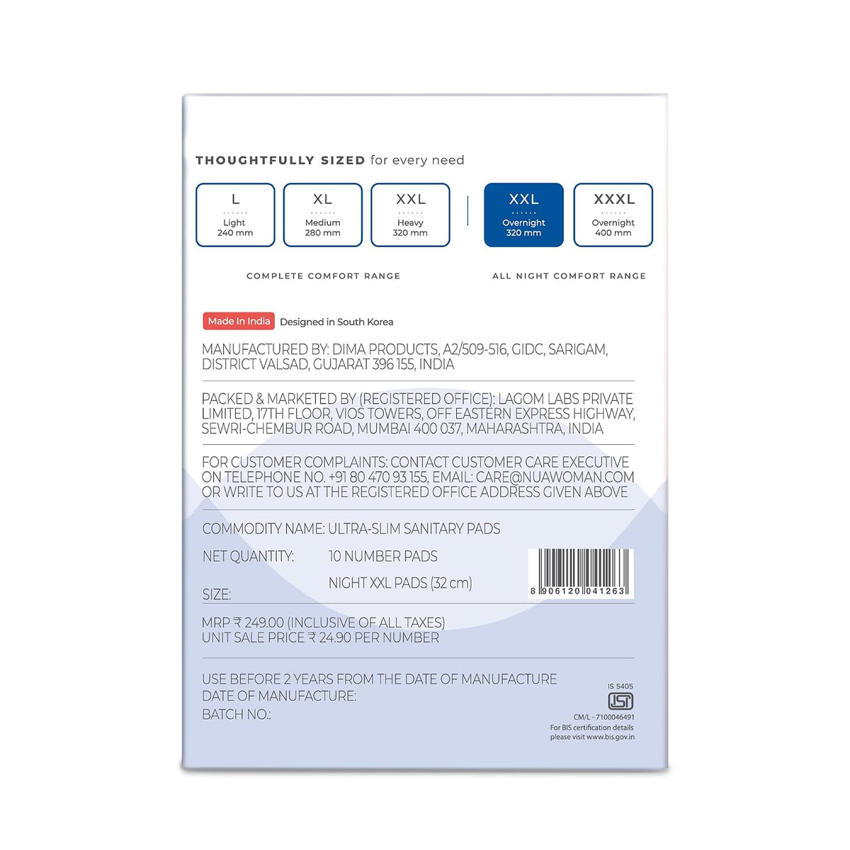 Nua All Night Comfort Sanitary Pads | Pack of 10 (XL++ 320mm) | Twin Layer Protection | 50% Wider Back and Anti Stain Wings | Upto 10 Hours of Absorption | Supe