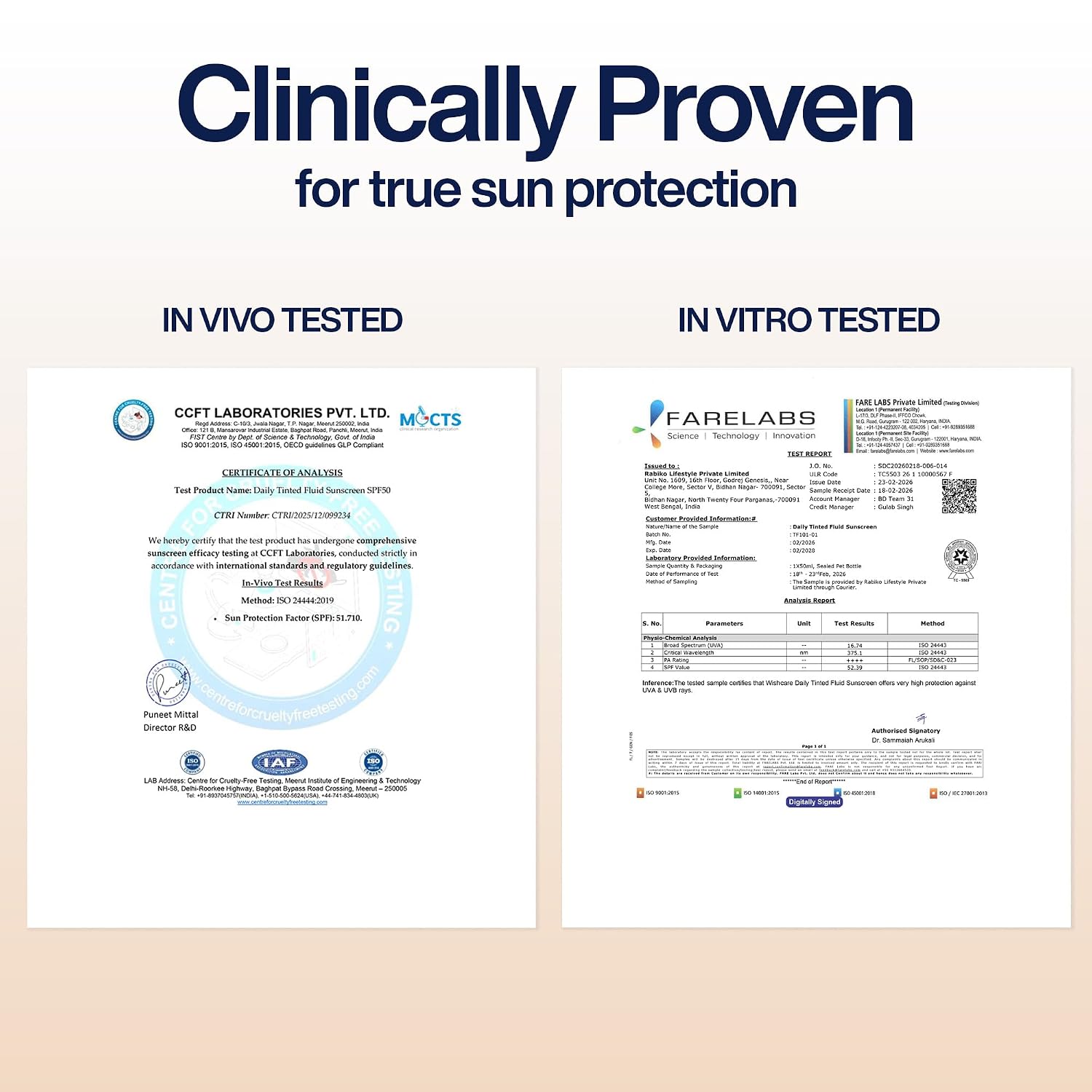 WishCare Daily Fluid Tinted Sunscreen SPF50 PA++++| L102 | Broad Spectrum Protection for all skin types | In-Vivo Tested Tinted Sun Screen | D-Panthenol, Niacinamide, Ectoin & Ginseng | Evens & Protects | 50ml