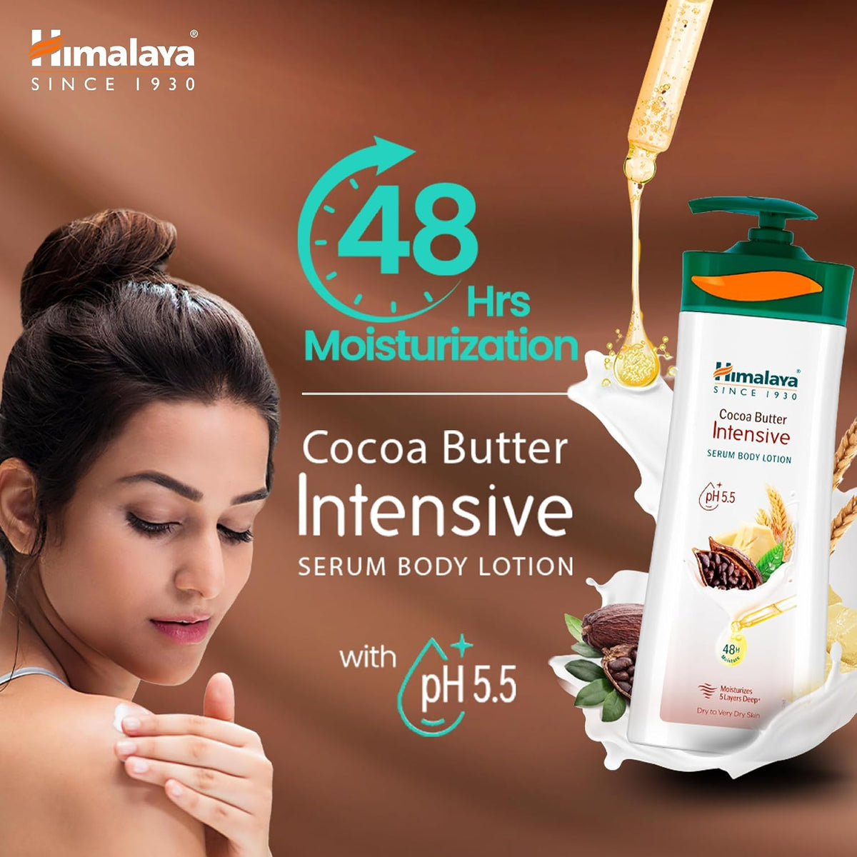 Himalaya Cocoa Butter Intensive Serum Body Lotion 400ml | 48 H Moisturization | pH 5.5 | With Cocoa Butter & Wheat Germ Oil Extracts| For Dry Skin Body Lotion,4
