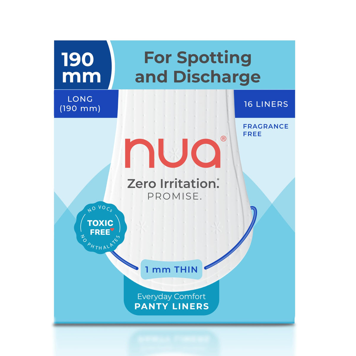 Nua Everyday Comfort Panty Liner for Women Daily Use | Pack of 16 liners 190mm | For White Discharge, Spotting & Non Period Leakages | Individually Wrapped | Ze
