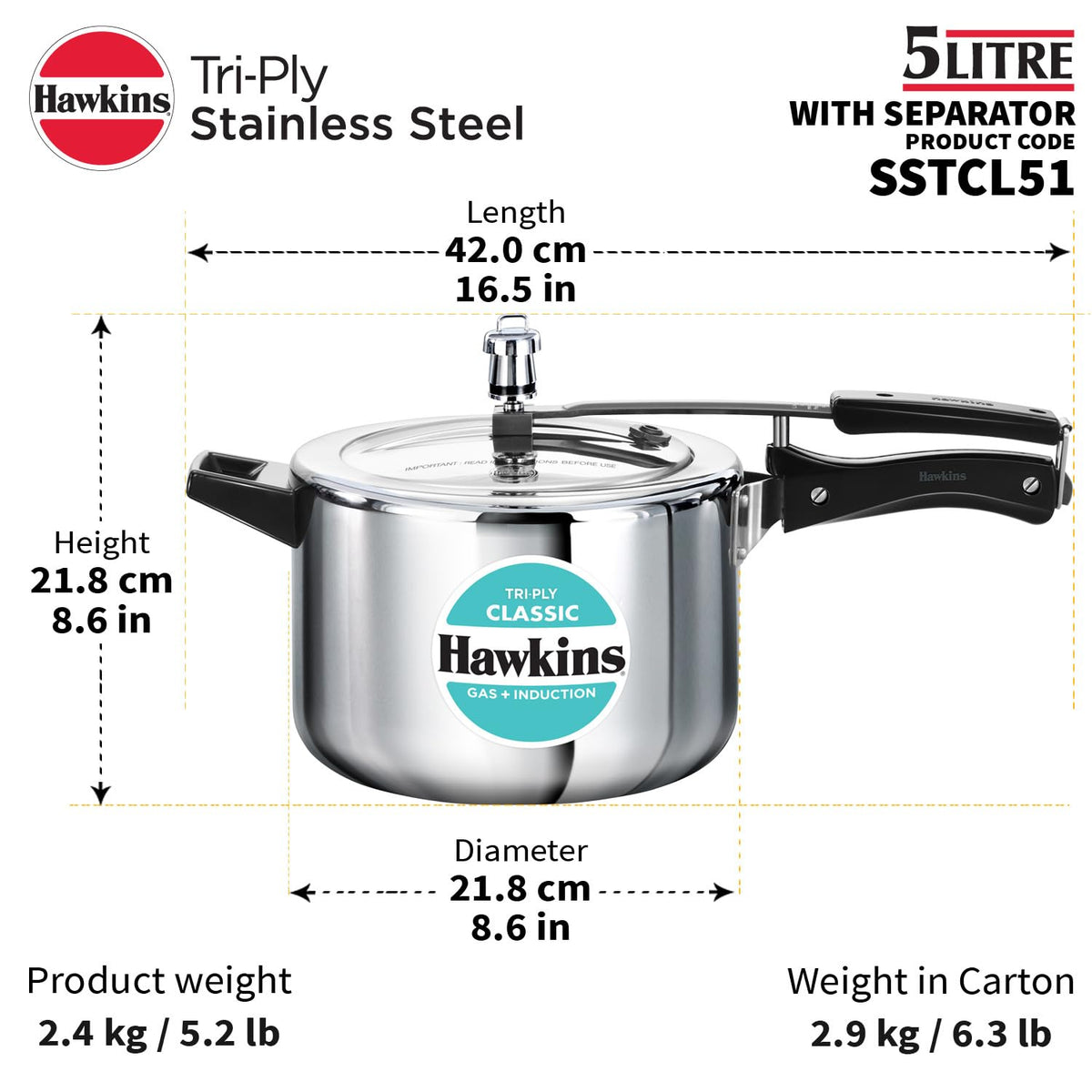 Hawkins 3 Litre Tri-Ply Pressure Cooker cum Pan, Triply Stainless Steel Inner Lid Cooker, Pan, Silver (SSTPP3) 3 Litres