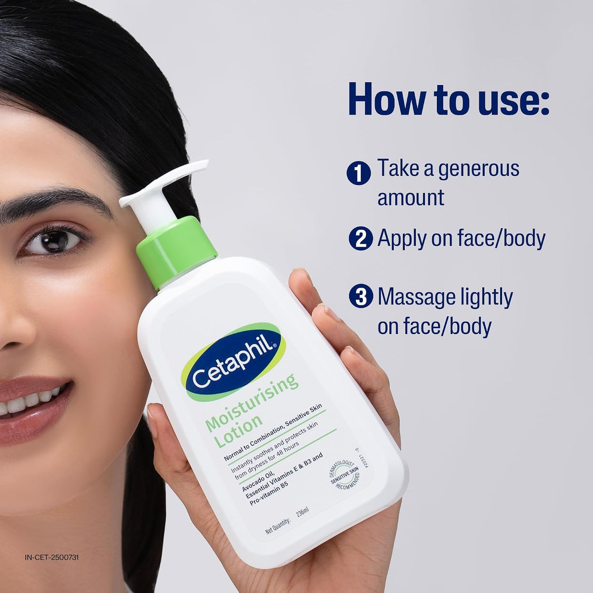 Cetaphil Moisturising Lotion 118 ml for Dry to Normal & Sensitive Skin | 48H Hydration with Niacinamide, Panthenol & Glycerin | Fragrance-Free, Non-Greasy, Derm