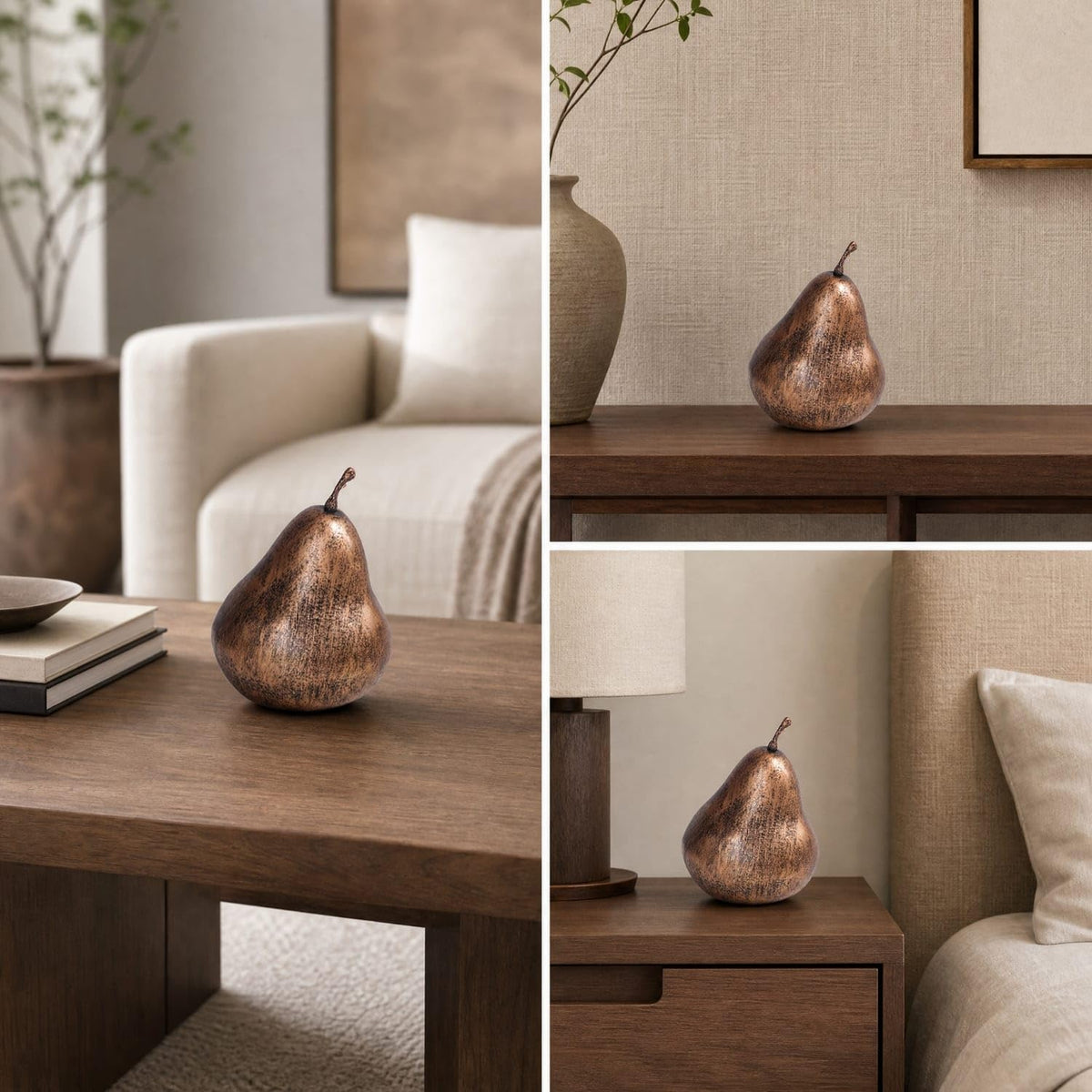 Easy to Clean Pear-Shaped Resin Ornament Compact Mottled Brown Pear Ornament Sculptural Tabletop Accent Versatile for Display Shelf, Living Room, Dining Table,
