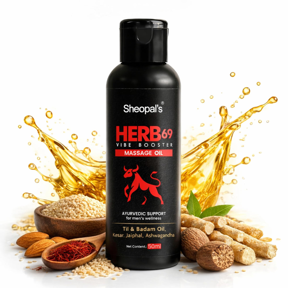 Sheopals Herb 69 Ayurvedic Massage Oil for Men 50 ml | Better Then Normal Fire Oil, Power Like Horse With Til & Badam Oil, Kesar, Jaiphal, Ashwagandha And 8 Mor