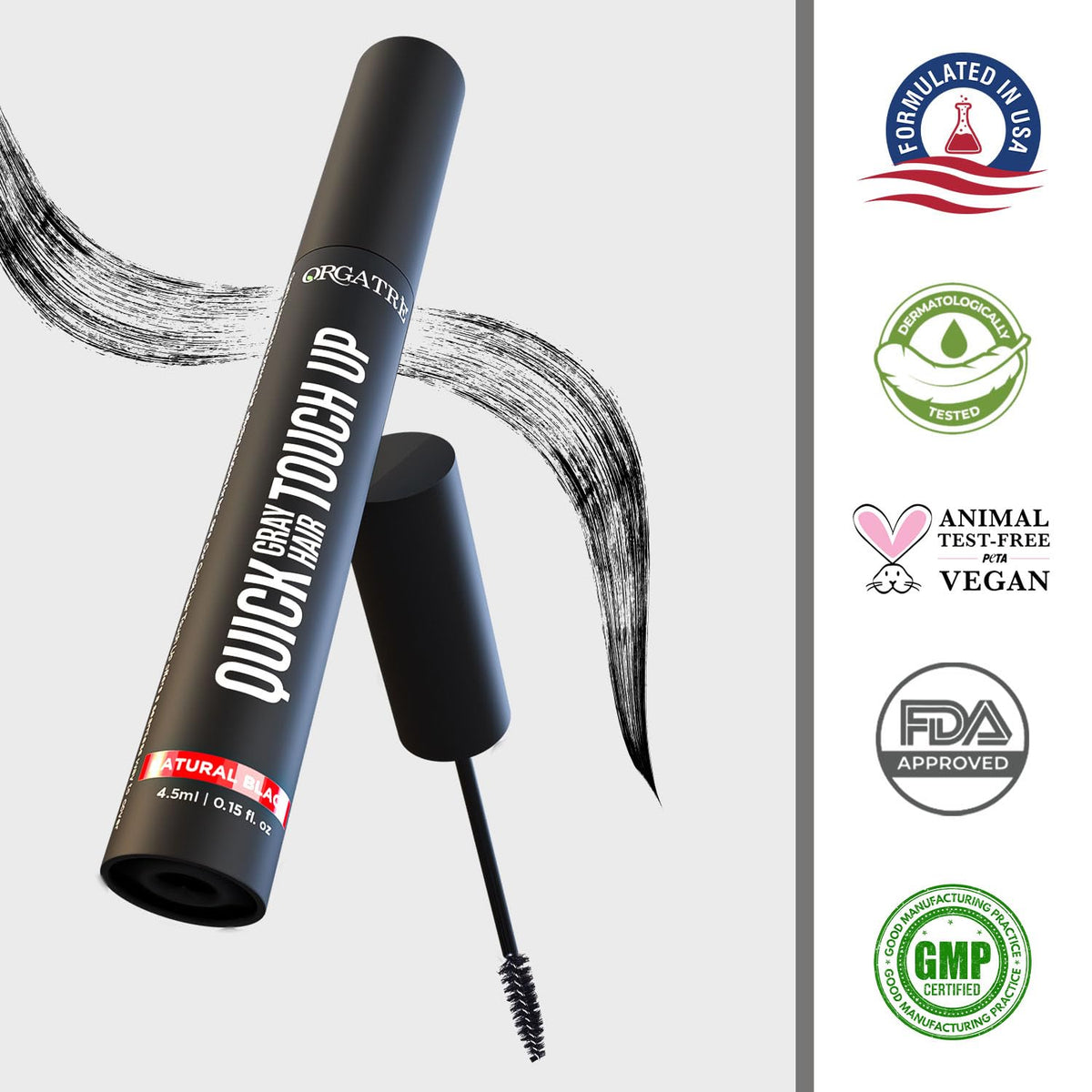 Orgatre Quick Gray Hair Touch Up Stick Black 4.5ml Instant White Hair Fixer