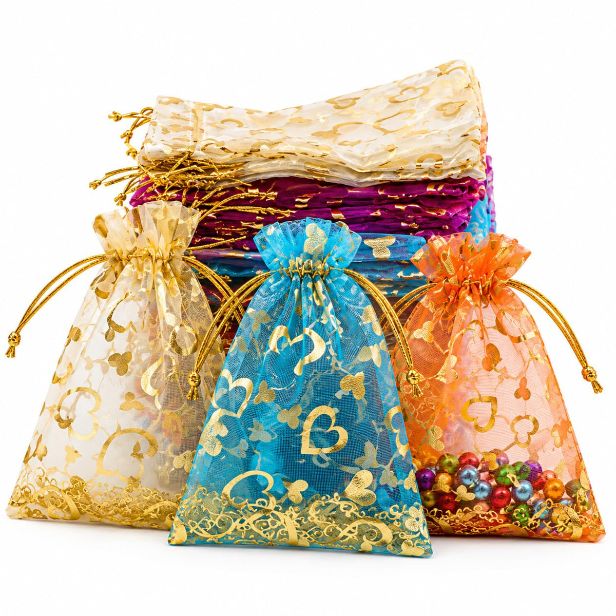 ProKart Premium Jewellery Pouch Organza Party Favor | Shagun Potli Bags | Gift Pouches for Return Gifts | Dry Fruits Packing (Mixed Color, Pack of 30)