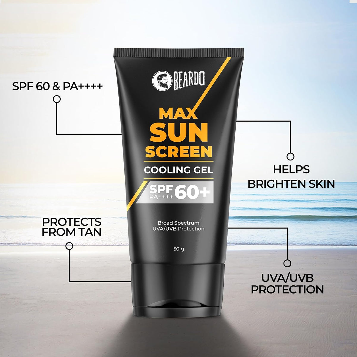 Beardo Max Cooling Gel Sunscreen SPF 60+ PA++++|UVA/UVB Protection | No White Cast |Ultra Lightweight Texture | Non-Greasy |Sunscreen for Men Beardo Max Sunscre