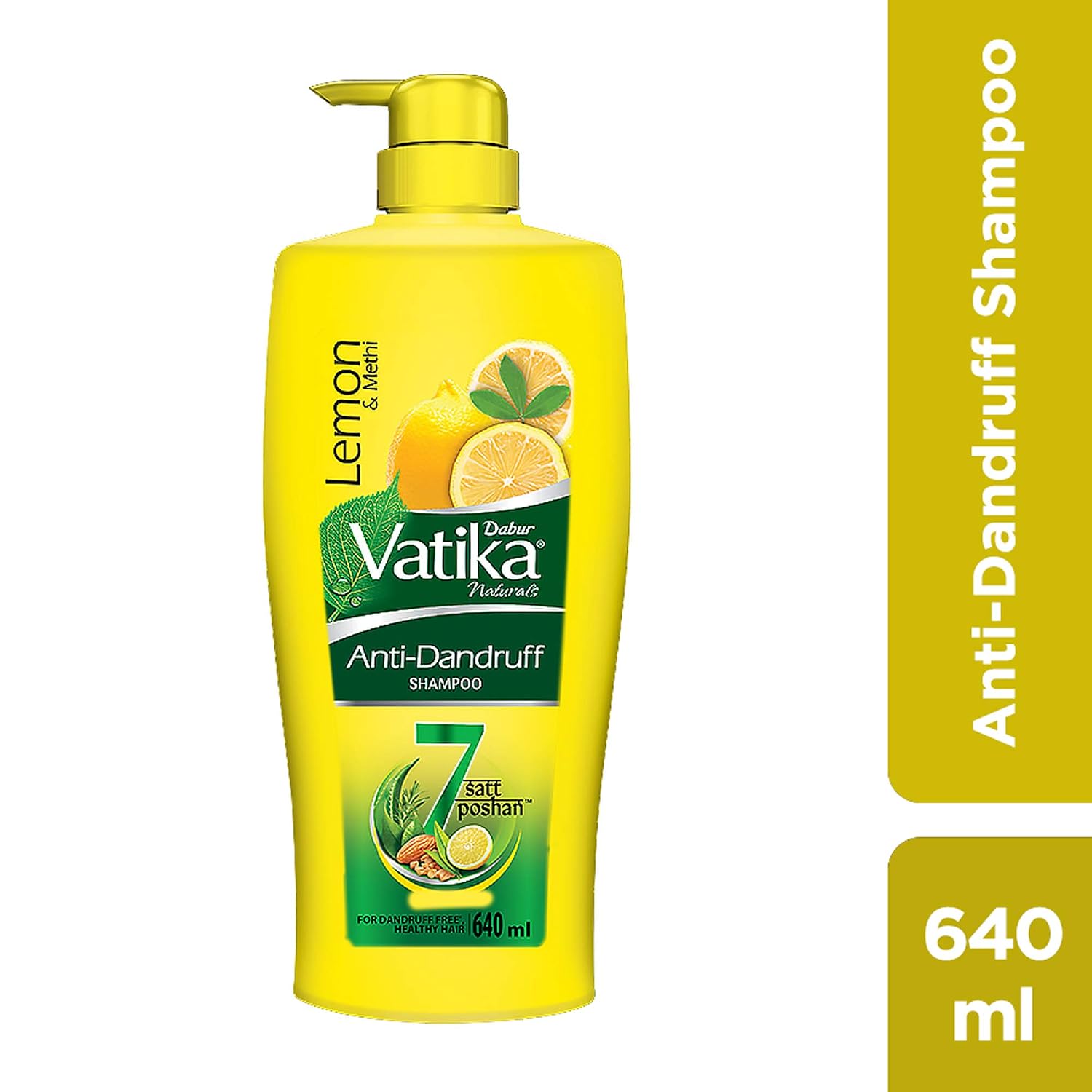 Dabur Vatika Long & Black Shampoo, with the Goodness of Amla & Bhringraj for Shiny, Black Hair - 640ml & Dabur Vatika Anti Dandruff Shampoo, with Lemon & Methi for Dandruff Free Hair - 640ml