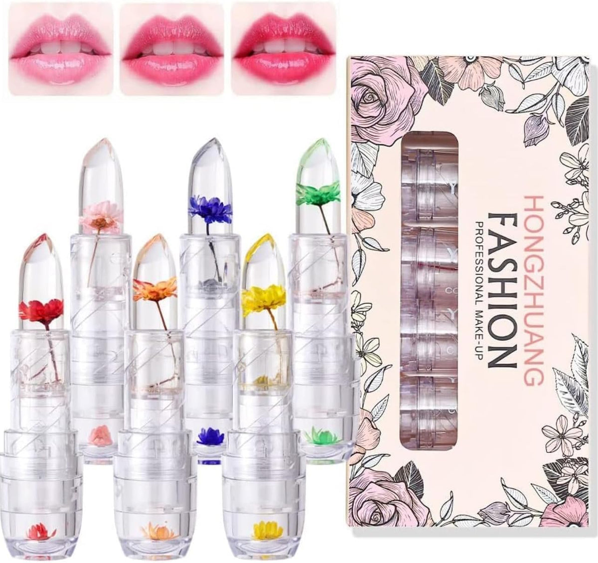 Professional Waterproof Moisturizing Flower Crystal Lipstick Jelly Flower Transparent Color Changing Lip Balm Lipstick For Girls & Women Pack Of 1