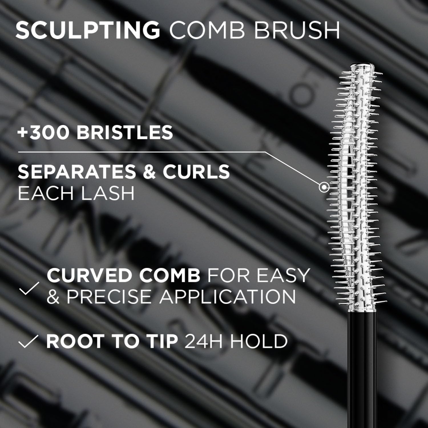 L'Oréal Paris Telescopic Extensionist Waterproof Mascara Extends lashes +5mm closer to brows Sculpting comb brush with 300+ bristles, 11ml