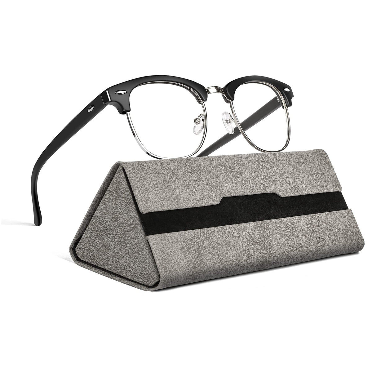 Blue Light Glasses for Women/Men, Nonprescription Fashion Glasses Frames, Reading Glasses, Office/Outdoor/Gaming Accessories Mattle Black/Silver Frame Clear