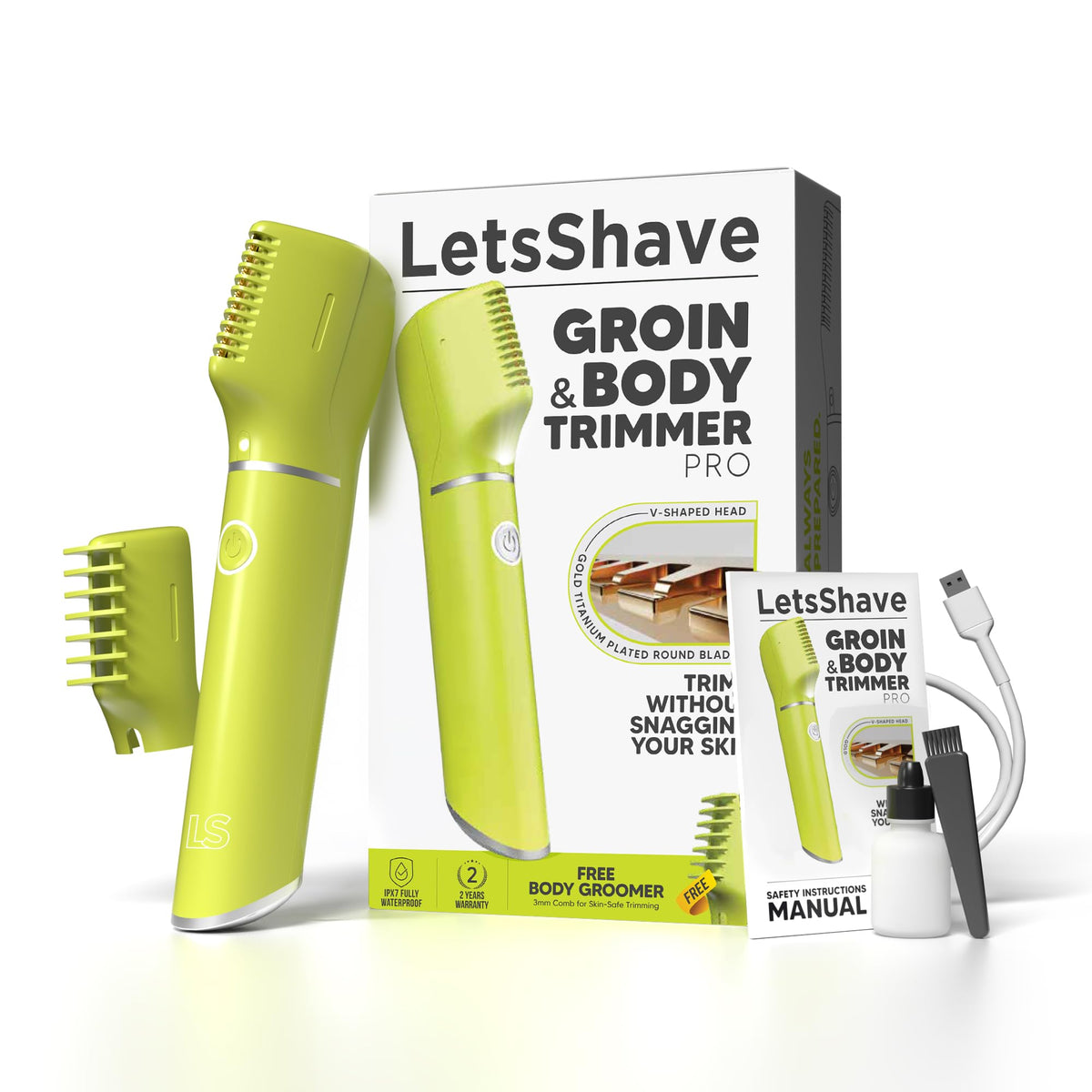 LetsShave Trimmer for Men Private Parts, Skin Safe 'R' Blades, Rechargeable Battery, 90Min Runtime & Water Proof, Pubic Hair Remover for Man, Body Groomer Balls