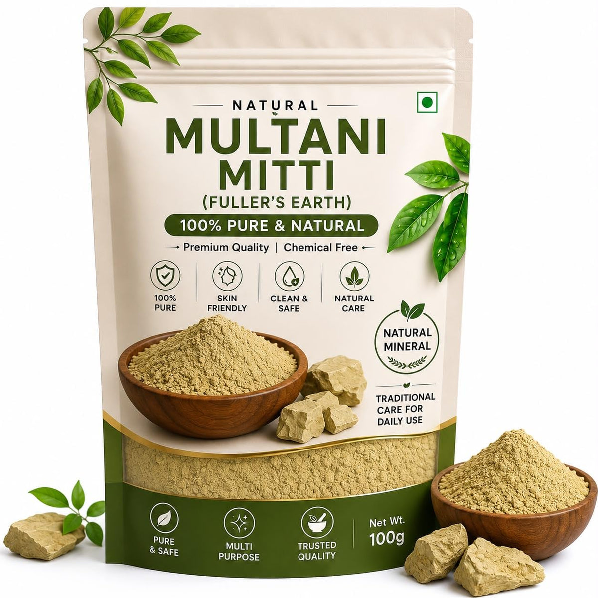 Natural Multani Mitti and Masoor Dal Powder, 100% Pure