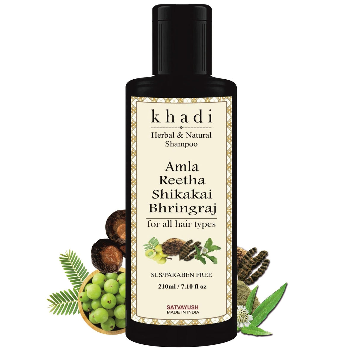 Khadi Amla Reetha Shikakai Bhringraj SLS-Paraben free Ayurvedic Shampoo Anti Dandruff -210 ml 210 ml (Pack of 1)