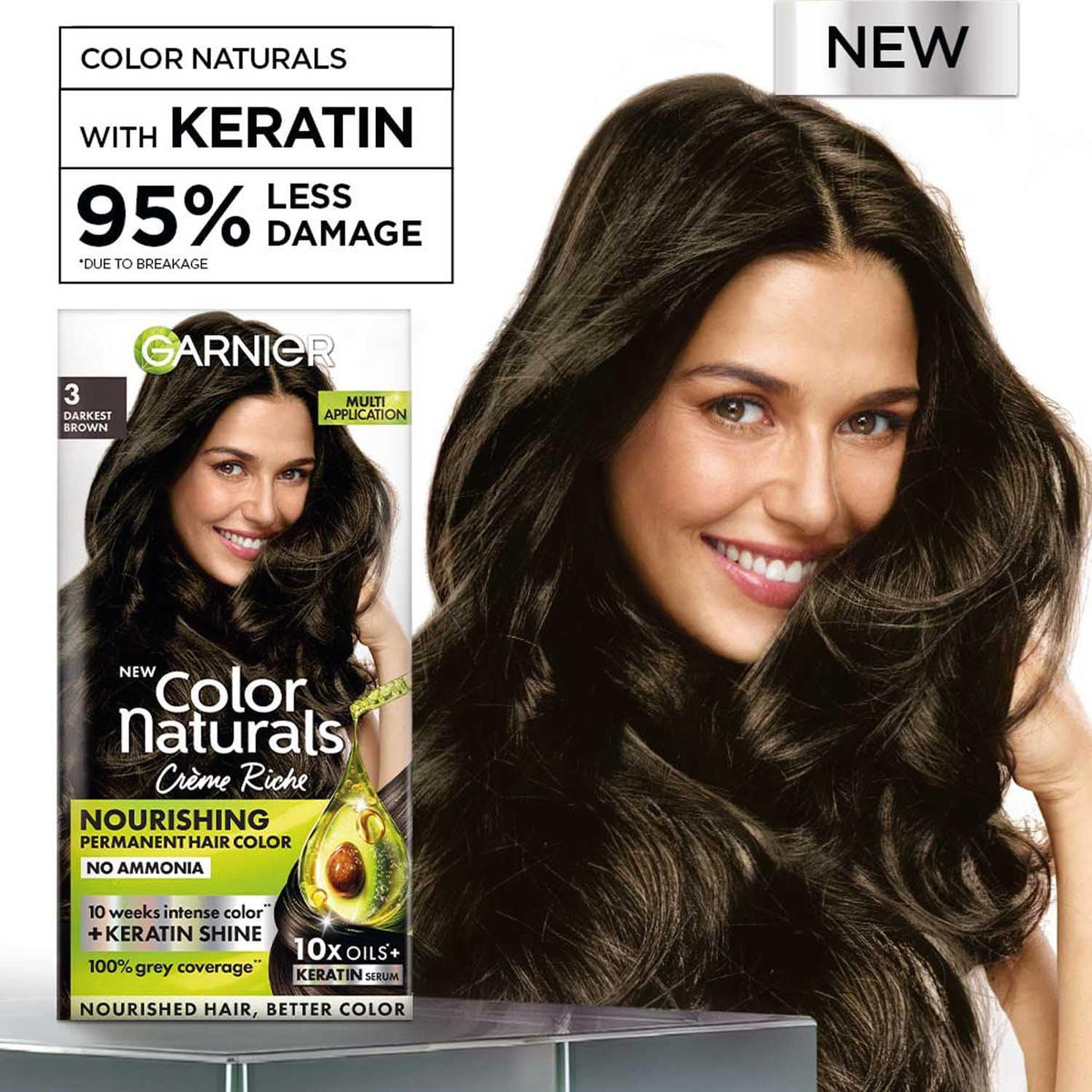 New Garnier Color Naturals with Keratin Shade 3 Darkest Brown SHADE 3, DARKEST BROWN (Pack of 1)