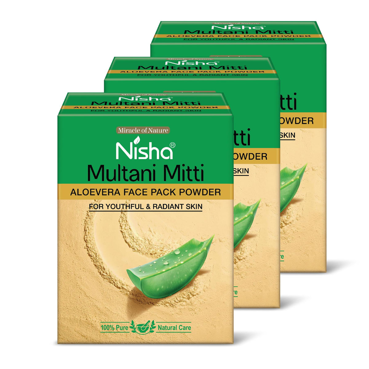 Nisha Aloevera Multani Mitti for Face 100g (Pack of 3) | Fuller’s Earth Powder | Natural Oil Control, Acne & Tan Removal | Face Pack Aloe Vera 100 g (Pack of 3)