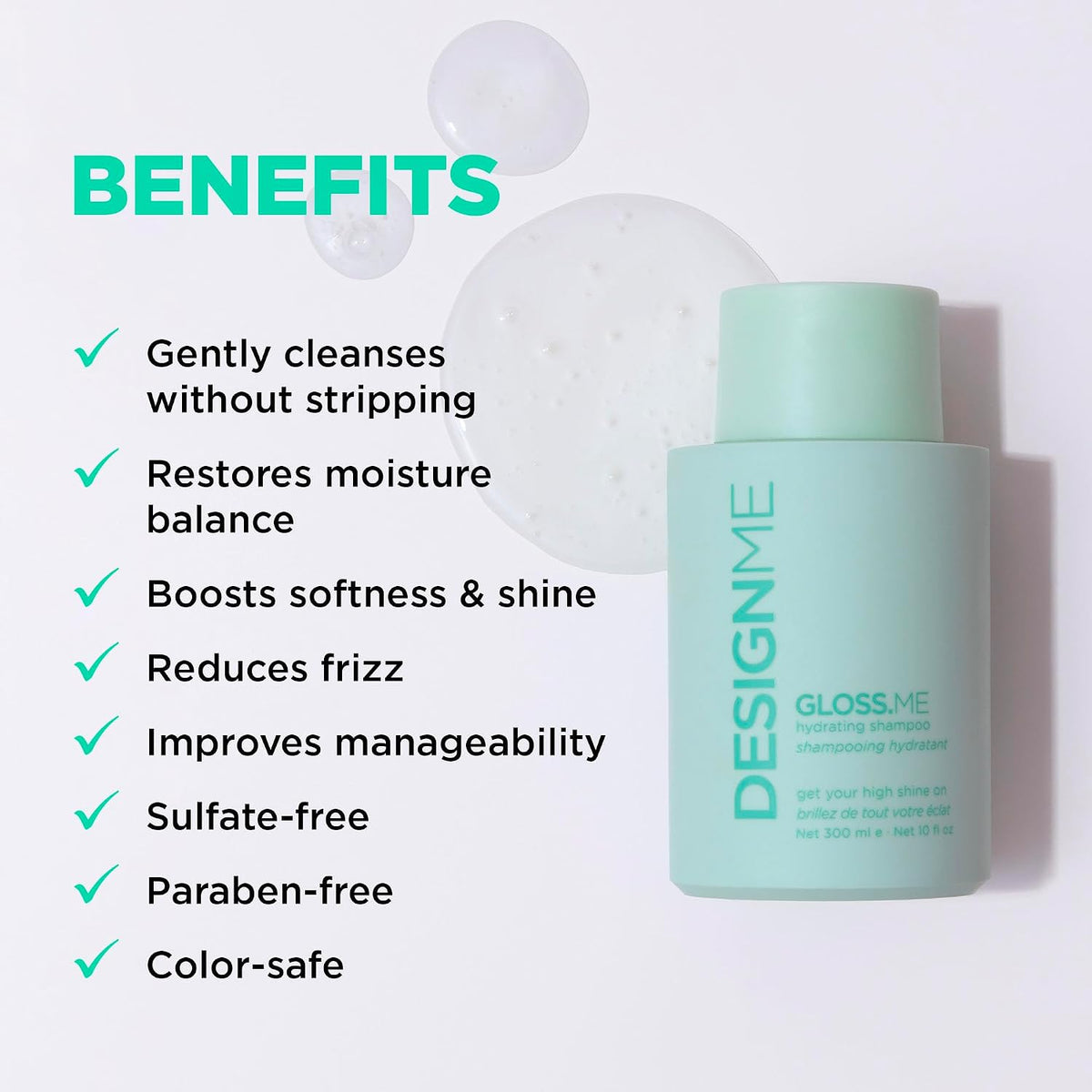 Design.Me GLOSS.ME Hydrating Shampoo | With Hemp & Argan Oil | Adds Softness & Shine | Straight, Wavy, or Curly Hair Shampoo | Sulfate-Free & Color-Safe Moistur