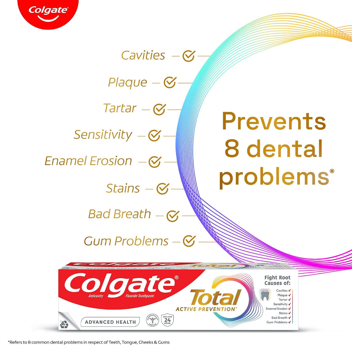 Colgate Total 300gm (2 x 150gm) Advanced Health Anti-Germ Toothpaste with Toothbrush, Tooth Paste with 12-Hour Anti-Germ & Enamel Protection, Whole Mouth Health