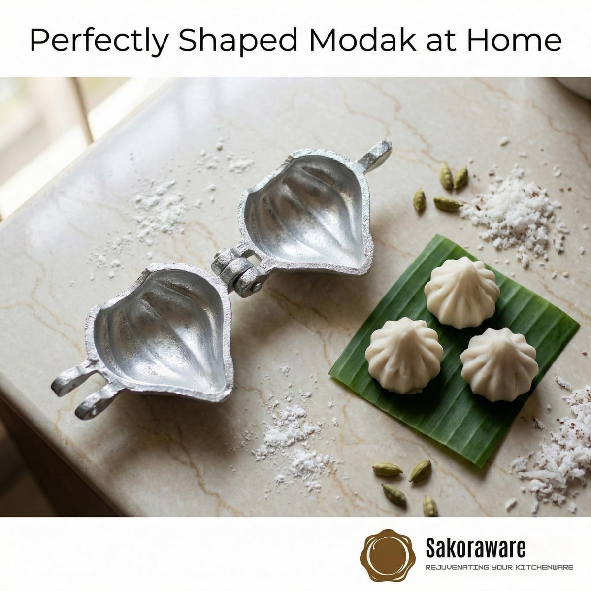 Sakoraware Aluminium Modak Maker Mould Mold Sacha Cutter | Gujiya Karanji Maker Machine | Dumpling Maker Kitchen Moulds for Holi | Ganesh Chaturthi | Diwali | F