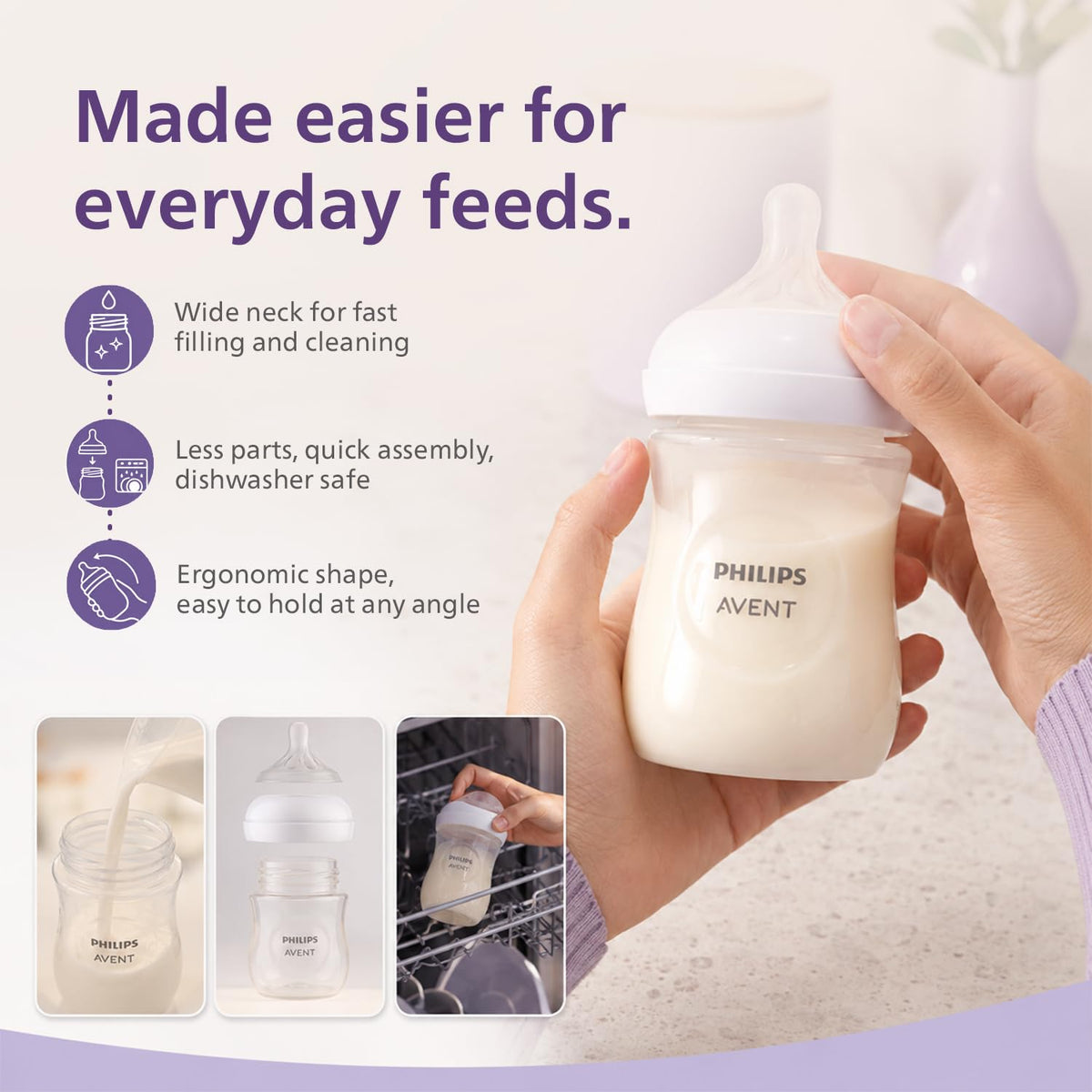 Philips Avent Natural Response Baby Feeding Bottle - 125Ml Baby Milk Bottle for Newborns and Up, Bpa Free, 0+ Months (Model SCY900/01) Transparent 1 count (Pack