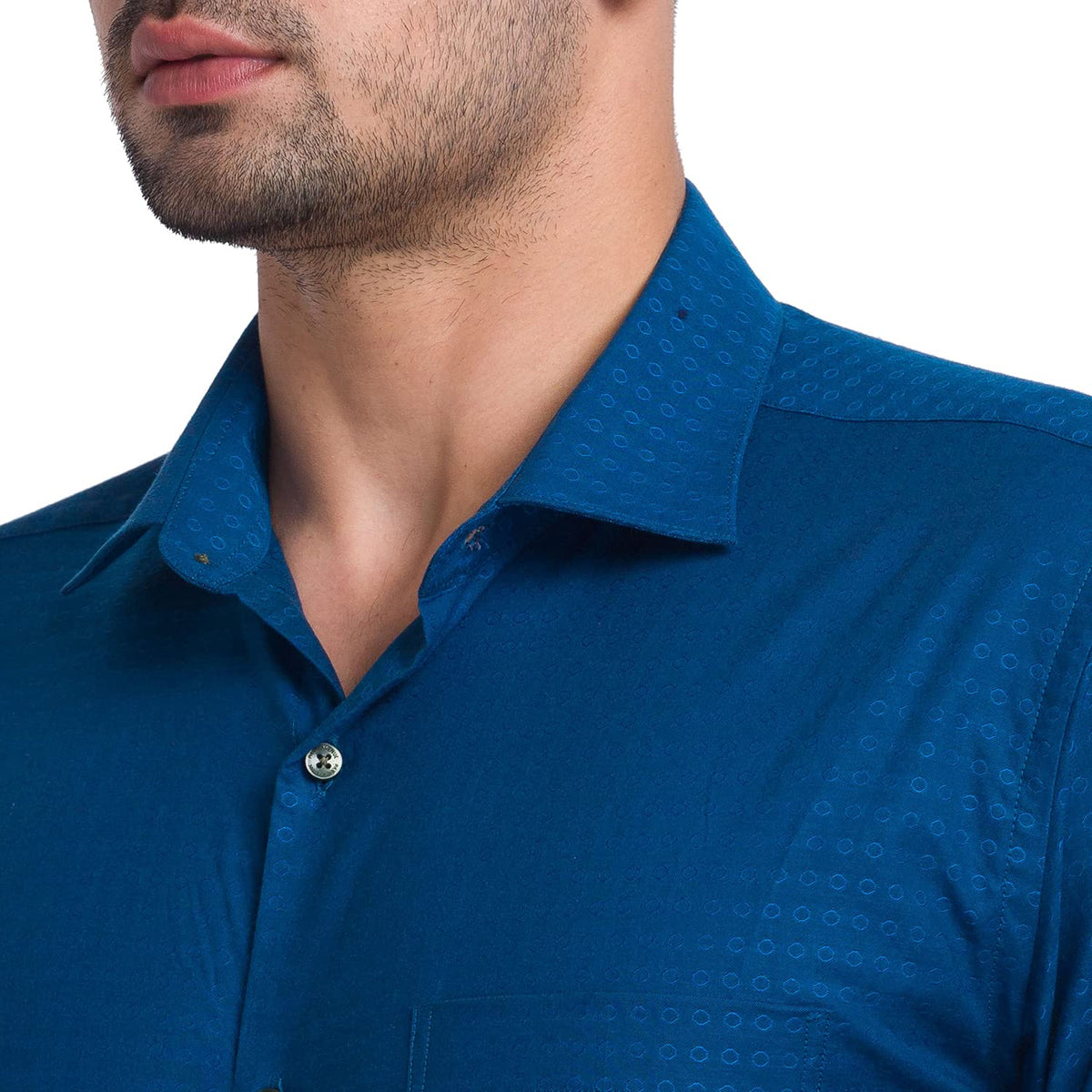 Park Avenue Men's Pure Cotton Structure Pattern Slim Fit Semi Cutaway Collar Full Sleeve Ceremonial Shirt 40 Fancy Blue