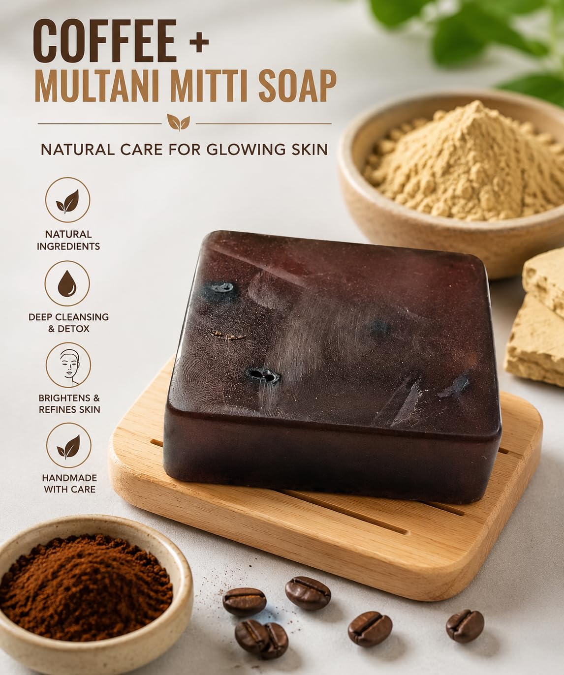 Coffee Multani Mitti Handmade Soap Natural Skin Cleansing Bath Bar for Oily Skin Tan Removal Deep Cleansing Soap .Natural Skin Cleansing, For Oily Skin, Tan Rem