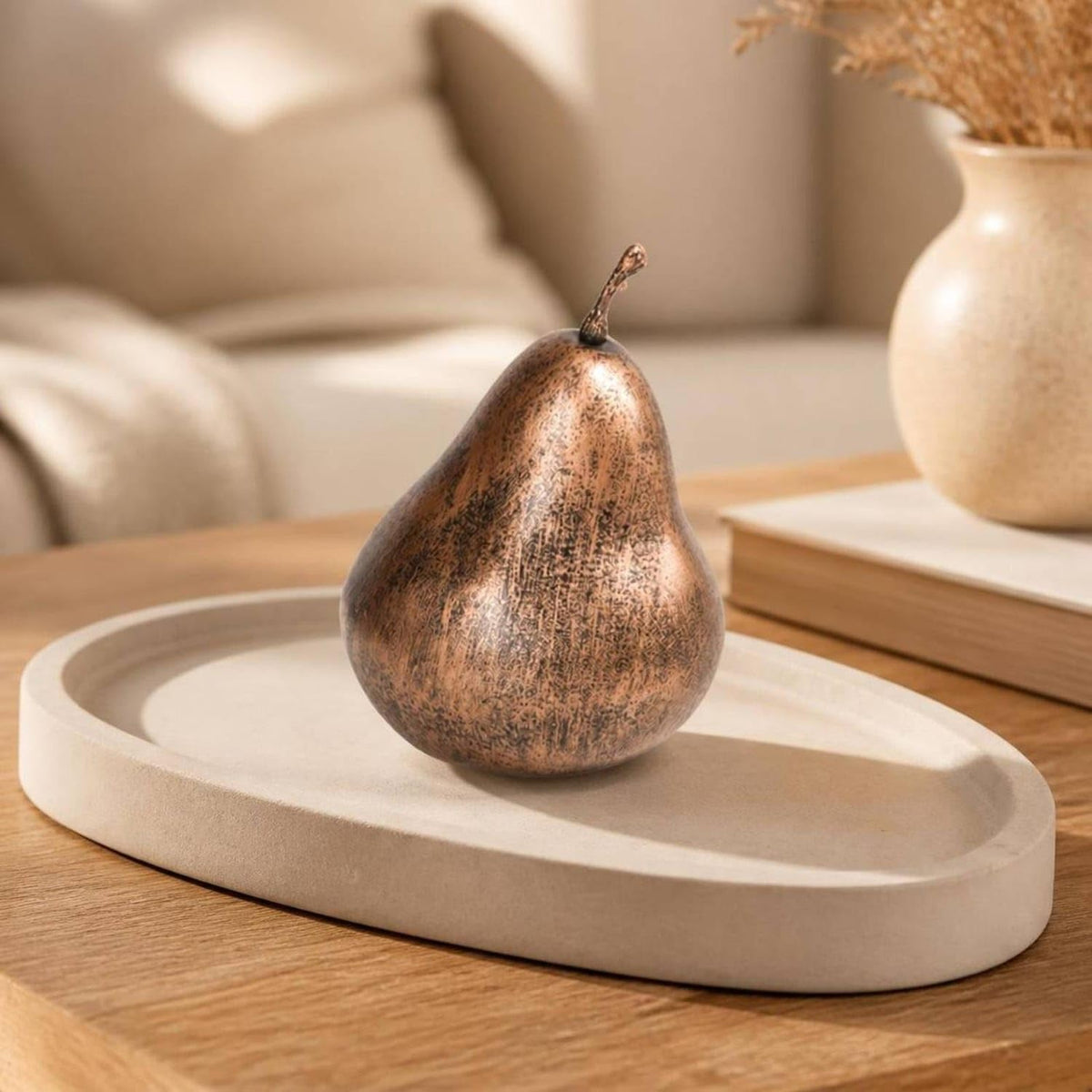 Easy to Clean Pear-Shaped Resin Ornament Compact Mottled Brown Pear Ornament Sculptural Tabletop Accent Versatile for Display Shelf, Living Room, Dining Table,