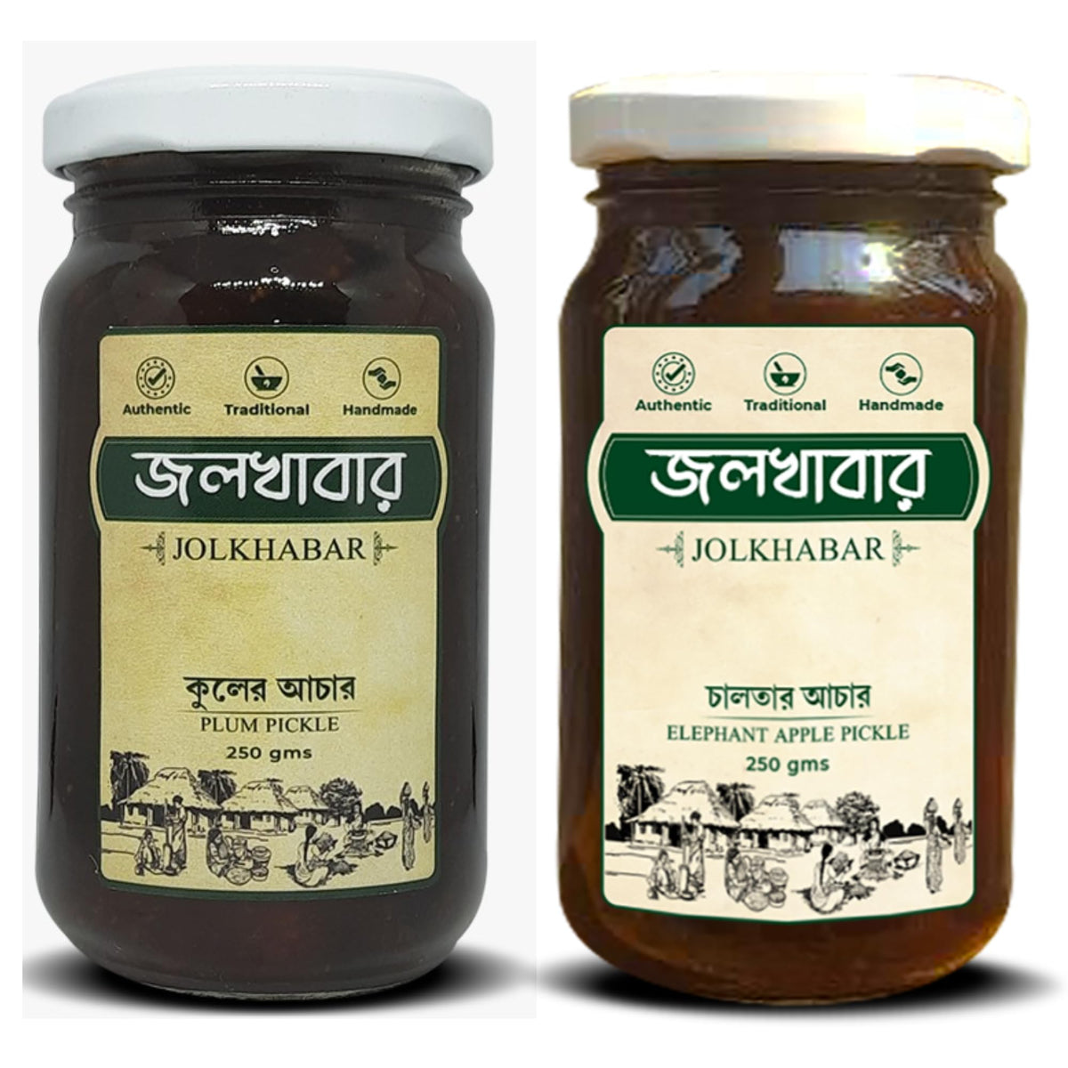 JOLKHABAR | Kul er Achar - Chalta er Achar 500 gms Combo Pack | Jujube Pickle - Elephant Apple Pickle | Authentic Traditional Handmade | Bengali Recipe | 500gms