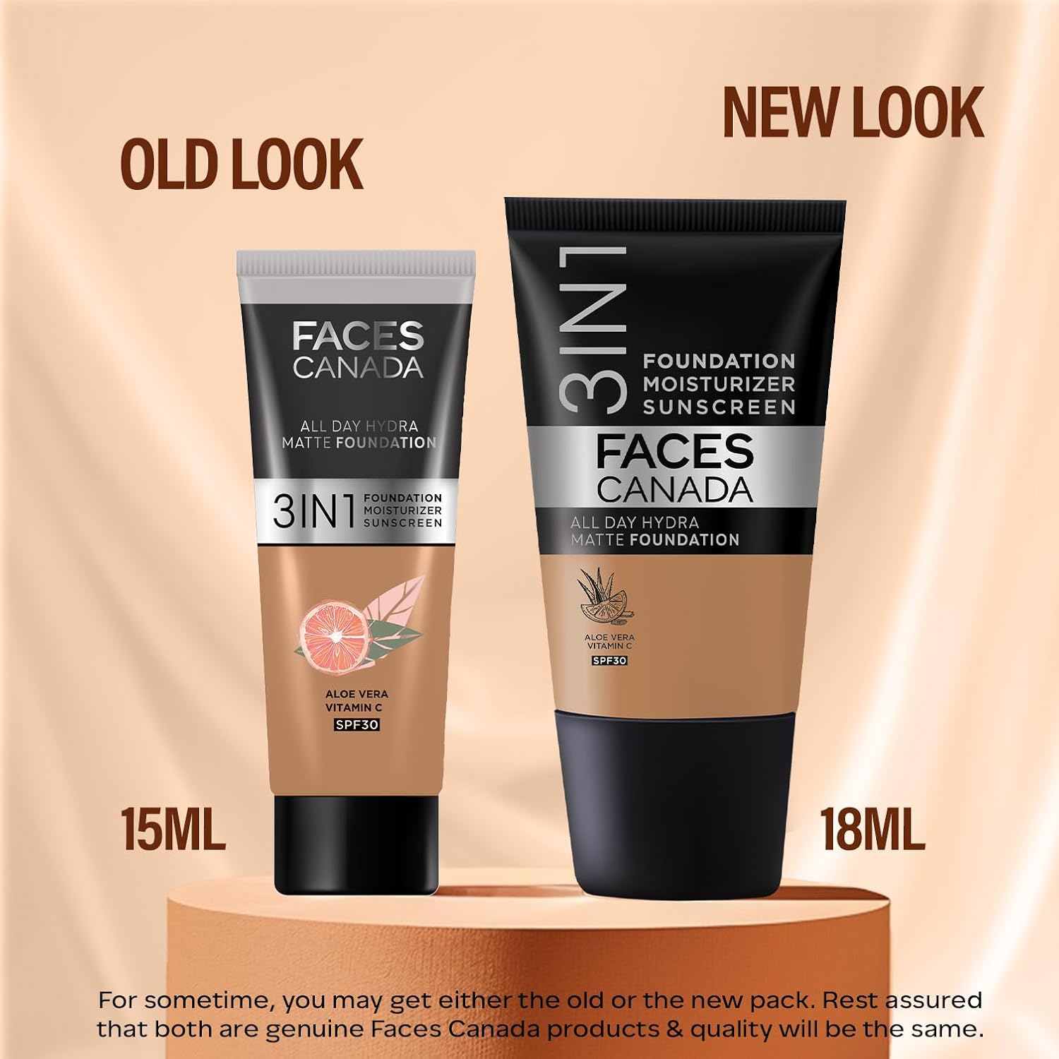 FACESCANADA Cream All Day Hydra Matte Foundation - Mini | 3in1 Foundation + Moisturizer + SPF 30 | 24 HR Aloe Hydration & Vitamin C | 10HR Wear | Medium to High Buildable Coverage | Warm Sand (18 ml)