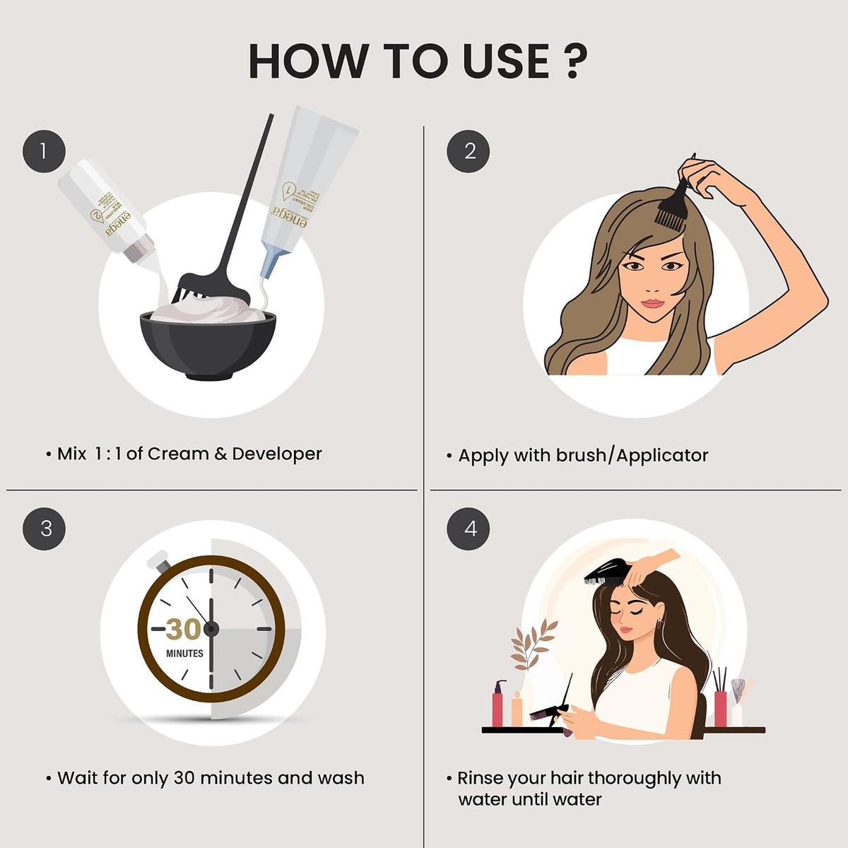 Enega No Ammonia Grey Coverage Long Lasting Creme Hair Color with Argan Oil & Green Tea Extract - Pack of 1(150 ML) (Natural Black)