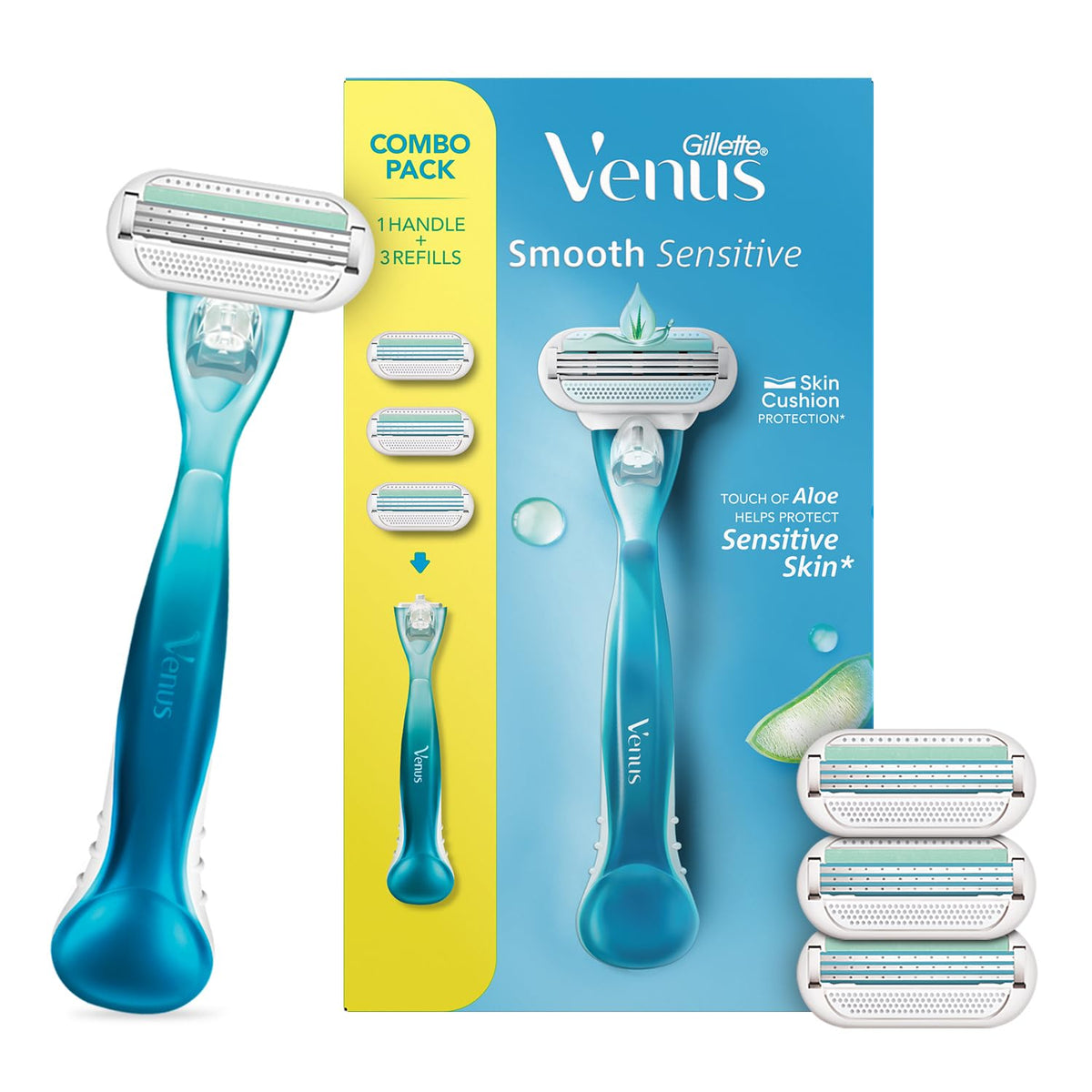 Gillette Venus Women Smooth Combo Pack | Razor Plus 3 Refills | Aloe Vera Smooth H+3C