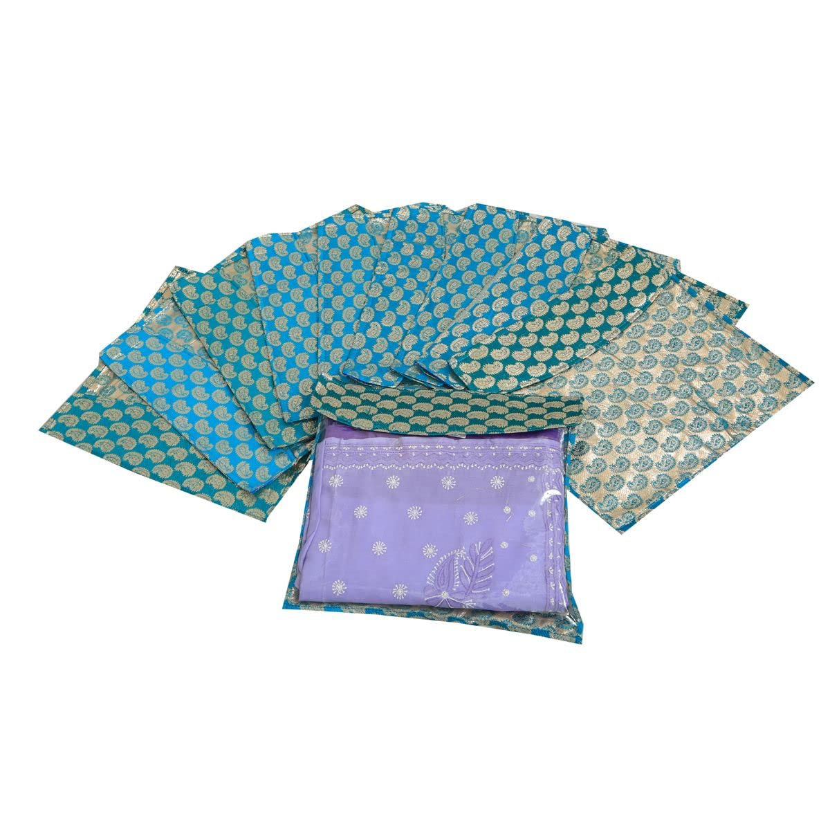 FOUNTINA Brocade Saree Cover Pack of 10 Pcs (Sky Blue)