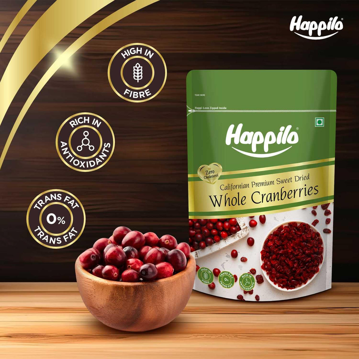 Happilo Premium Californian Dried and Sweet Whole Cranberries, 200g |Healthy Snacks, Dried Fruits | No Fat and Low Calories | High Antioxidants, Dietary Fiber 2