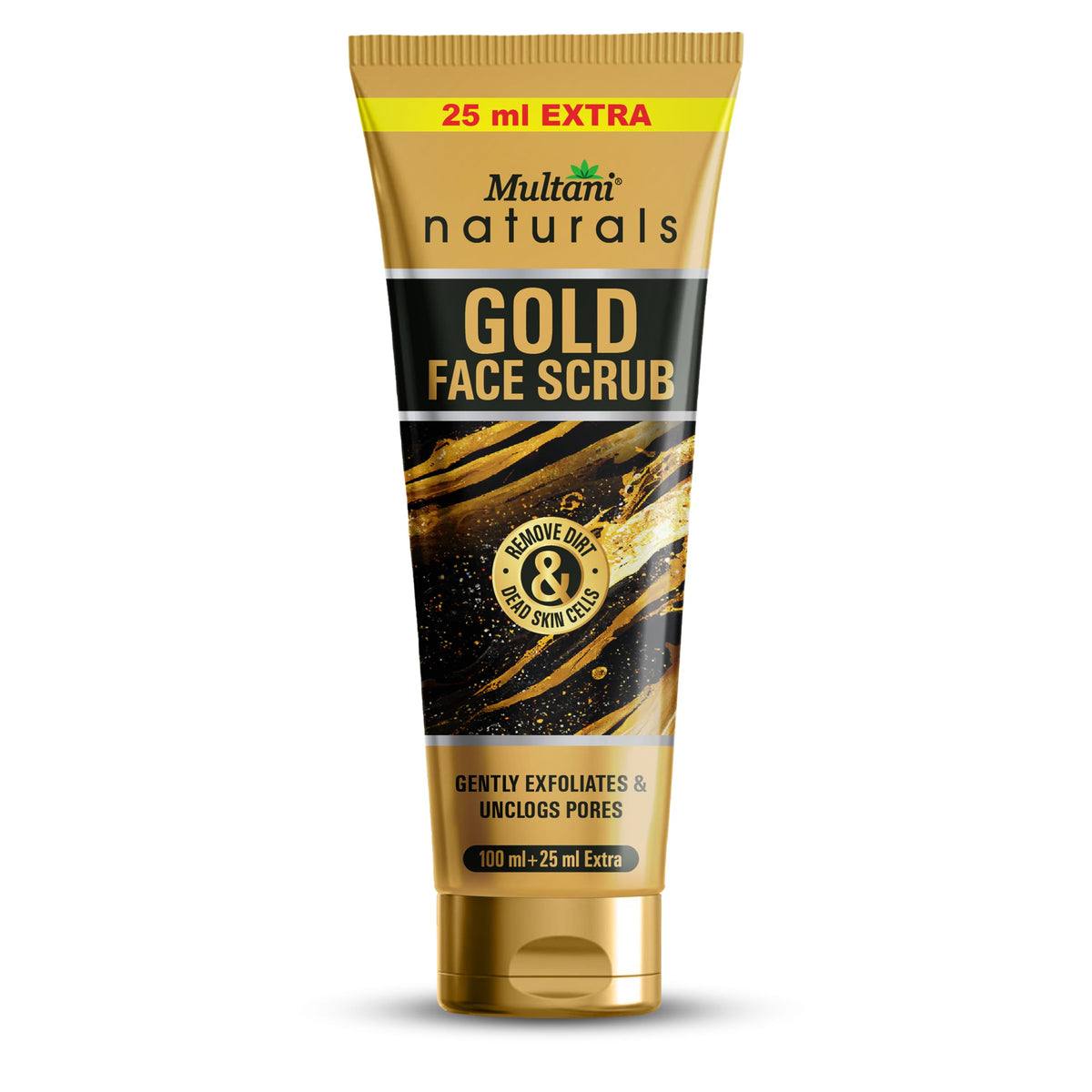 Multani Naturals Gold Face Scrub (100ml + 25ml Free) | Deep Exfoliating Facial Scrub for Glowing Skin | Removes Dead Skin & Blackheads | Suitable for All Skin T