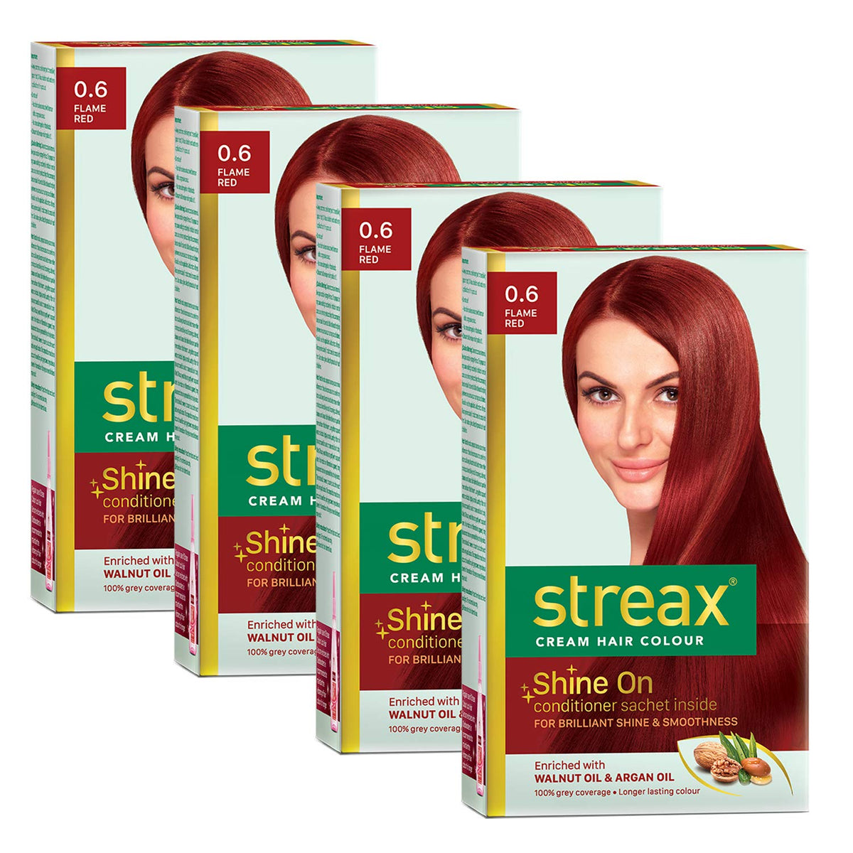 Streax Cream Hair Color for Unisex, 60ml - 0.6 Flame Red (Pack of 4) Flame Red 1 count (Pack of 4) Pack of 4
