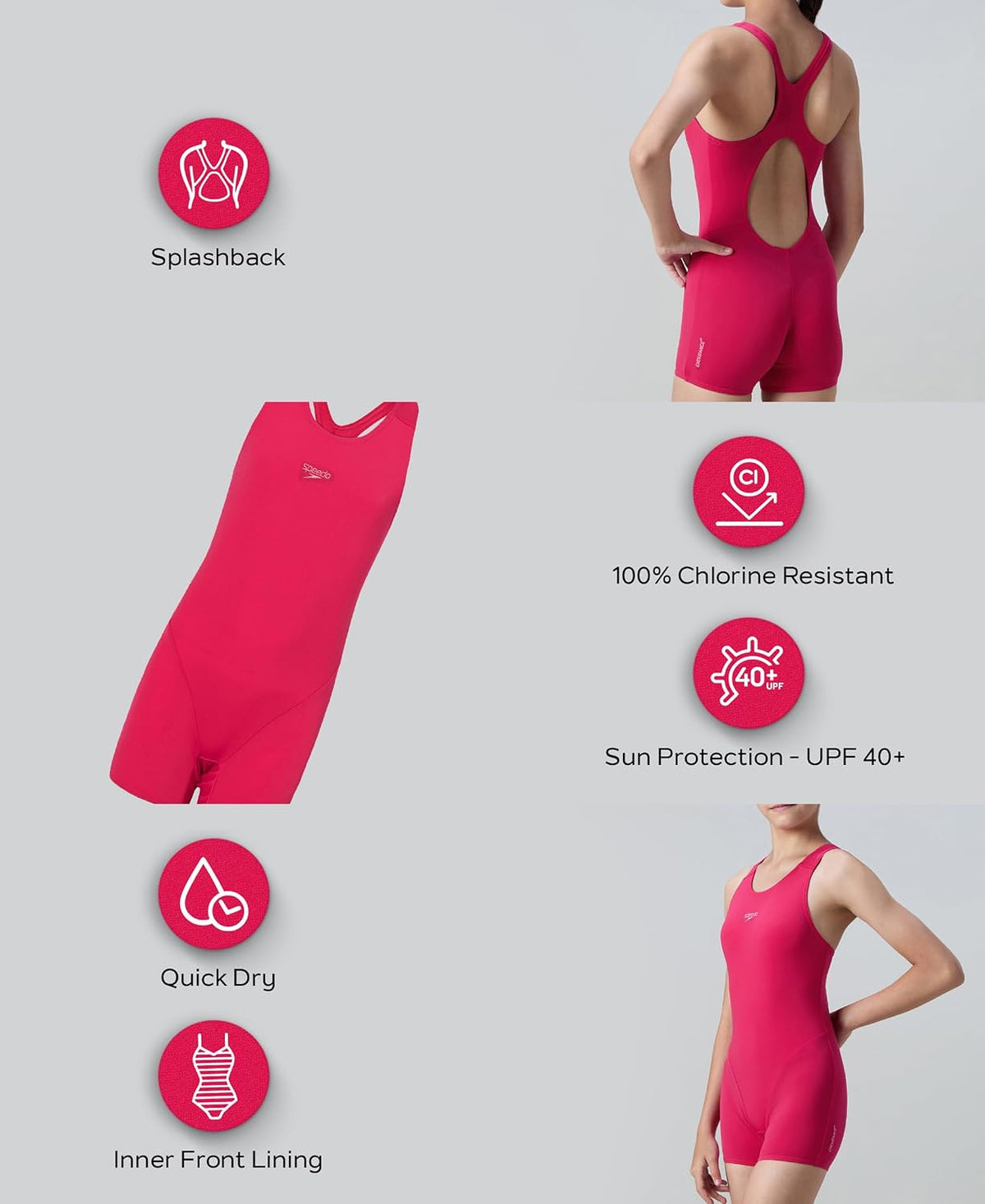 Speedo Girl's Endurance+ Essential Splashback Legsuit Swimming Costume | Chlorine Resistance | Quick Drying Fabric | UPF 40+ Sun Protection