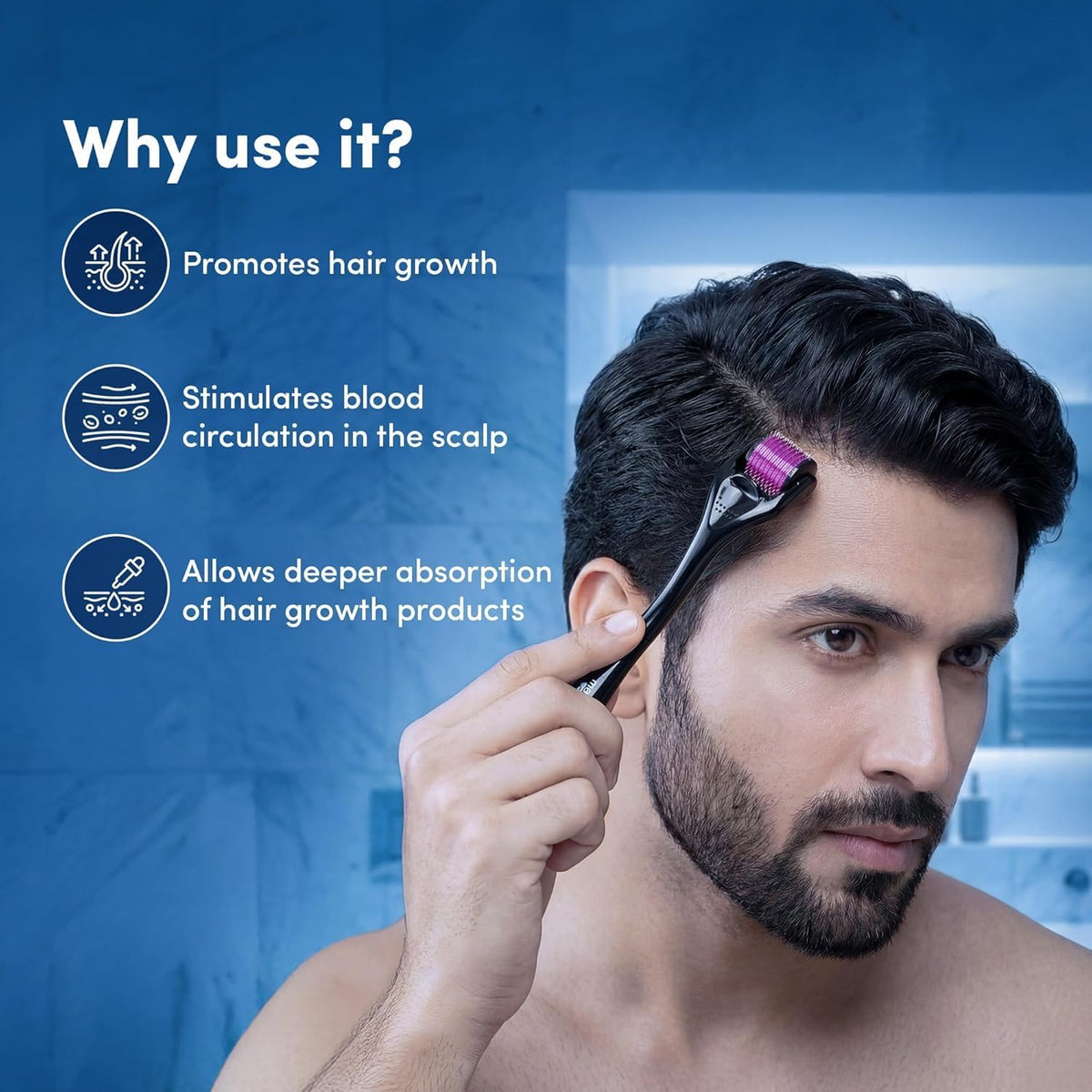 Derma Roller 1.5 mm for Hair & Beard Growth – 540 Titanium Micro Needles for Hair Regrowth, Beard Growth, Acne Scar Reduction & Skin Rejuvenation – Safe for Men