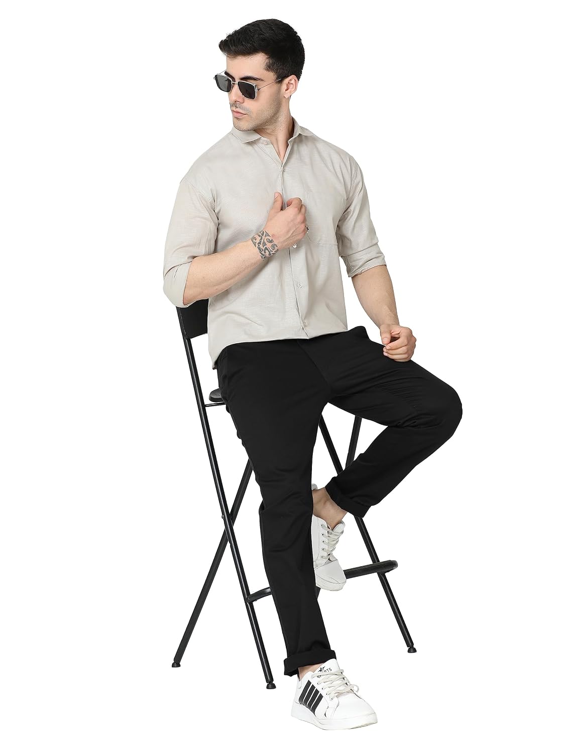 Miraan Men's Linen Cotton Long Sleeve Casual Regular Fit Shirt (Siglinen) White L