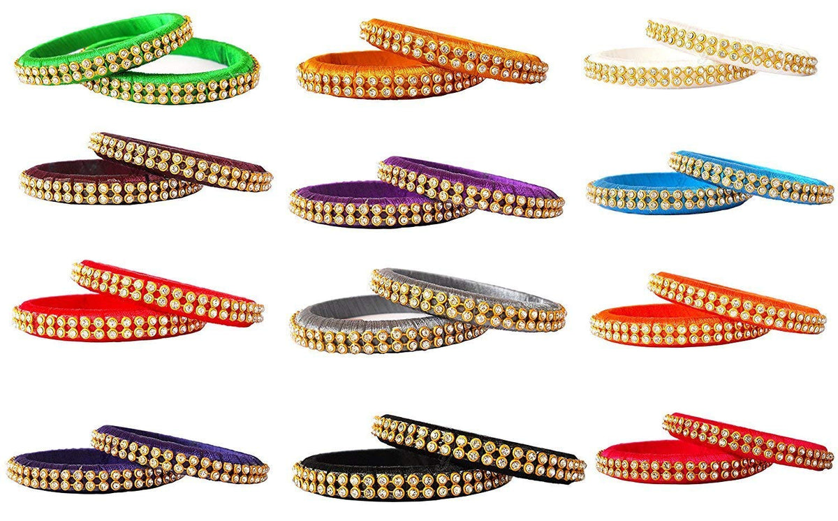 GOELX Silk Thread Bangles Combo - Elegant Bangles Set of 24 in 12 Colors (Multicolor, 2.6) Multicolor 2.6