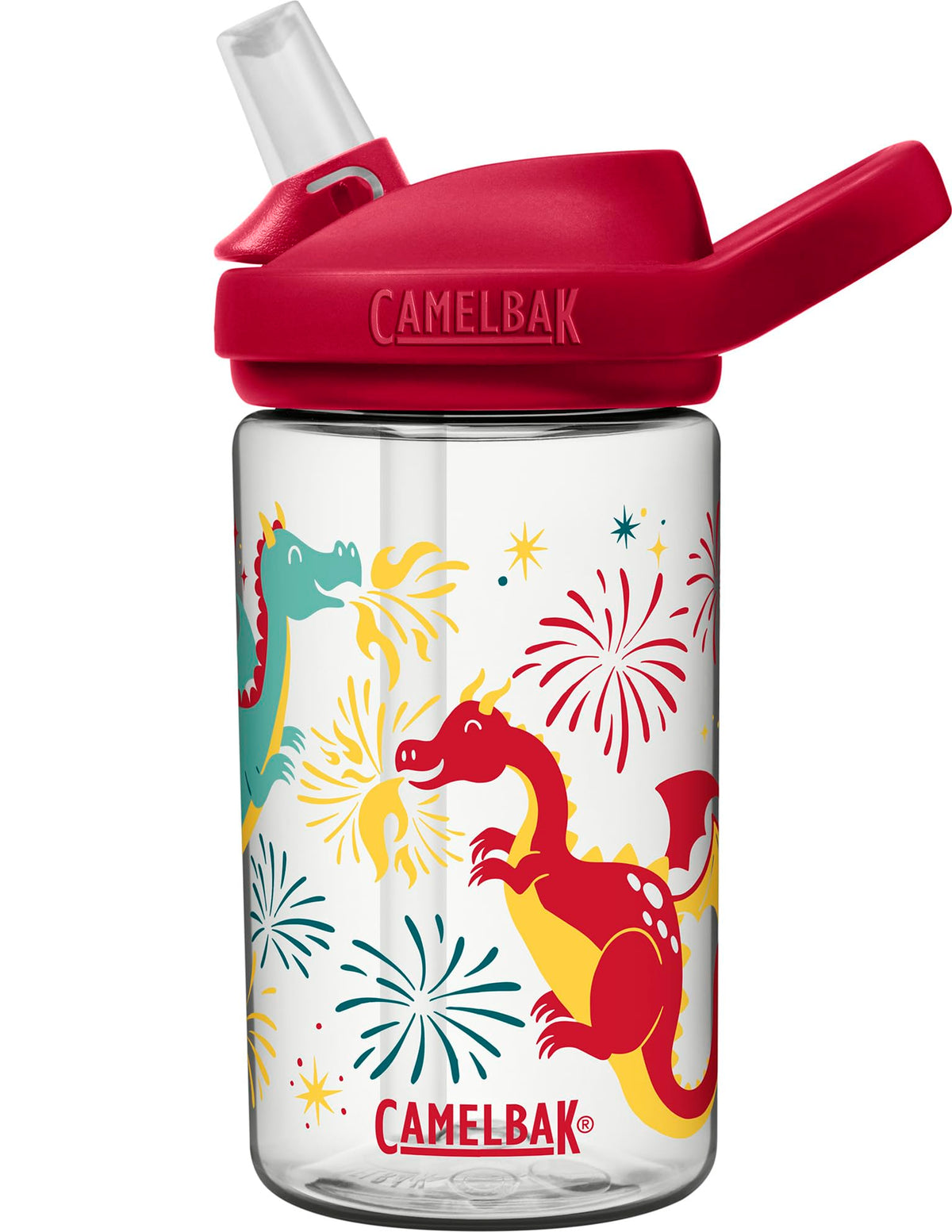 CamelBak Eddy+ Kids Everyday Water Bottle - Strong Drop Proof Design - BPA Free - Leak-proof - Dishwasher Safe - 400ml - Firework Dragon | Water Botte for Boys