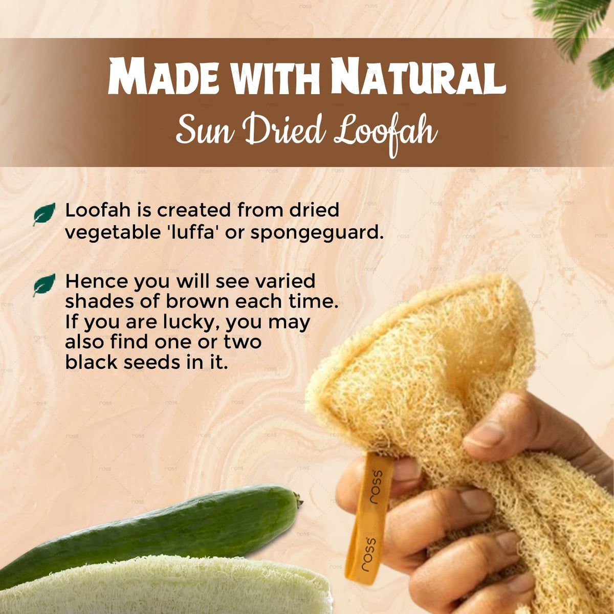 Ross Natural Sun-Dried Loofah | Organic Exfoliating Bath Sponge & Scrubber for Men & Women | Deep Cleansing Luffa for Shower, Skincare & Body Care | Eco-Friendl