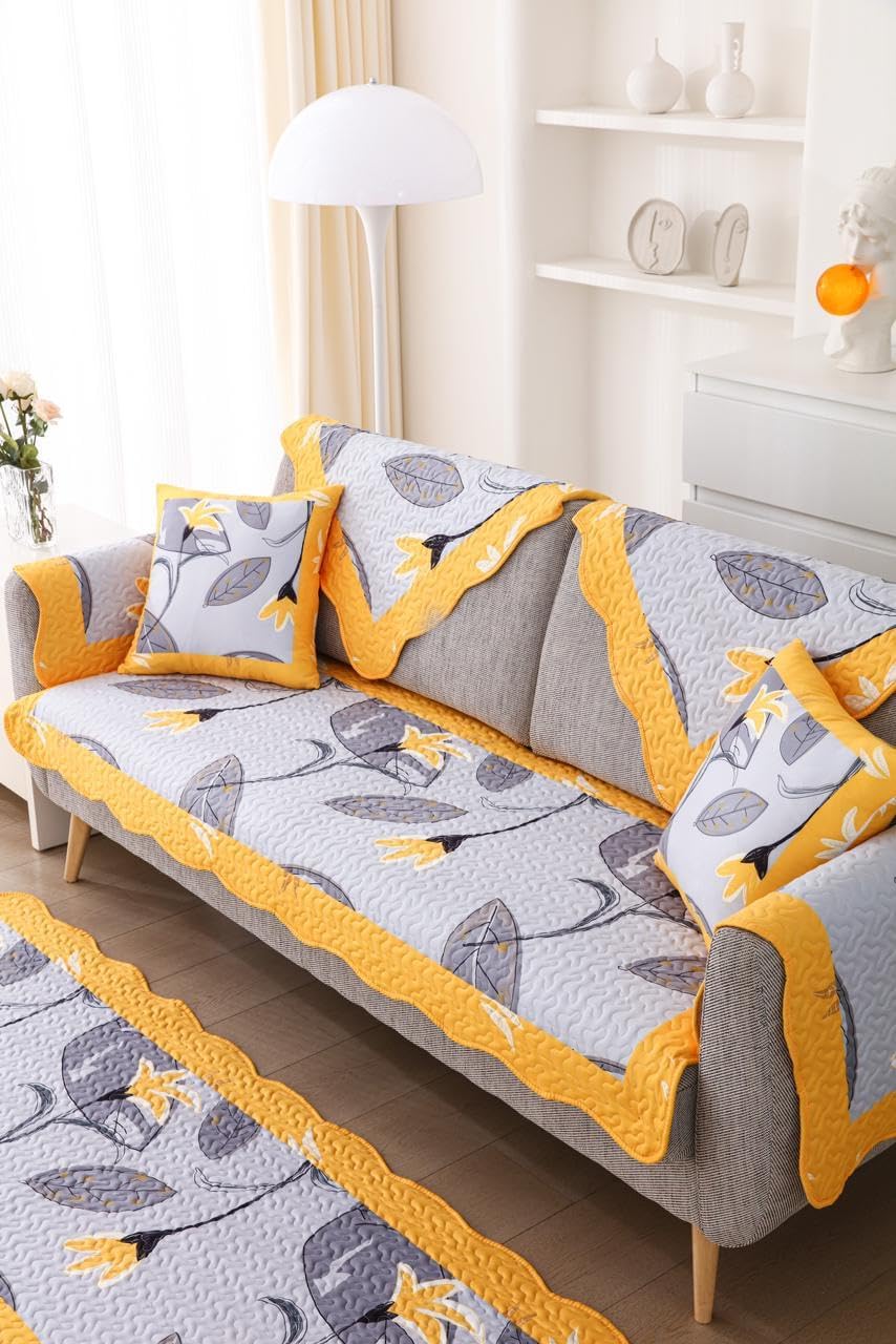 HOMETHREADS European Premium Style Anti Slip 1 Seater Small Sofa Cover Set | Cotton Sofa Slipcover Set of 4pc | 1Pc Front (70x60cm) + 1Pc Back Cover (70x70cm) +