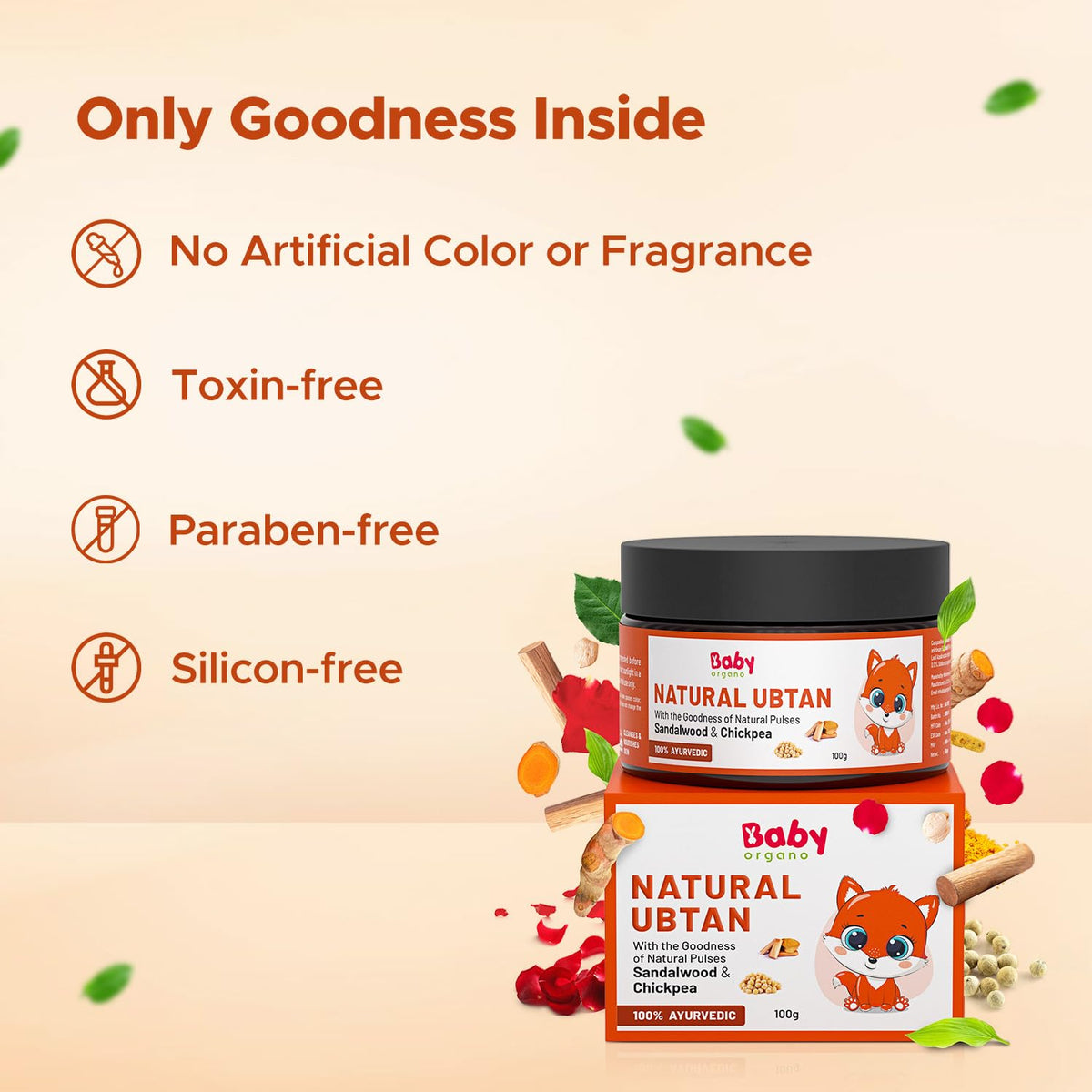 BabyOrgano Ayurvedic Ubtan Bath Powder for Babies, Kids & Mothers 0+ Months | Tan Removal & Skin Brightening | Sandalwood Turmeric Neem & Green Gram | Dermatolo