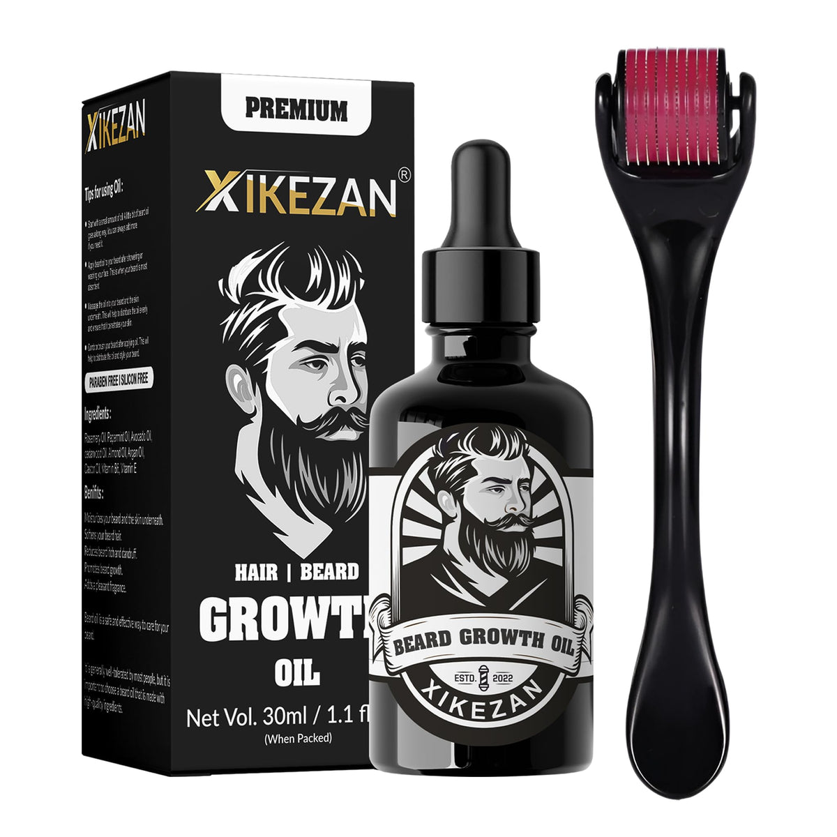XIKEZAN Men's Beard oil for men | Beard Growth Oil -30ml | All Natural Formula for a Fuller | Healthier Beard and Hair - Softens, Strengthens | Beard Promotes a